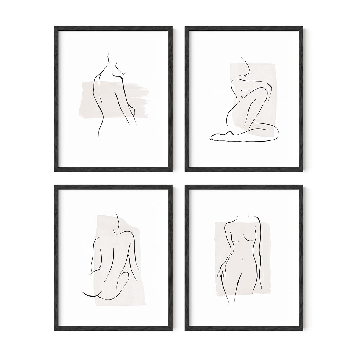 Ripgrip Line Art Wall Decor Set Of 4 - Line Drawing Wall Art, Art Prints Minimalist, Minimalist Line Art Wall Decor, Line Art Pr