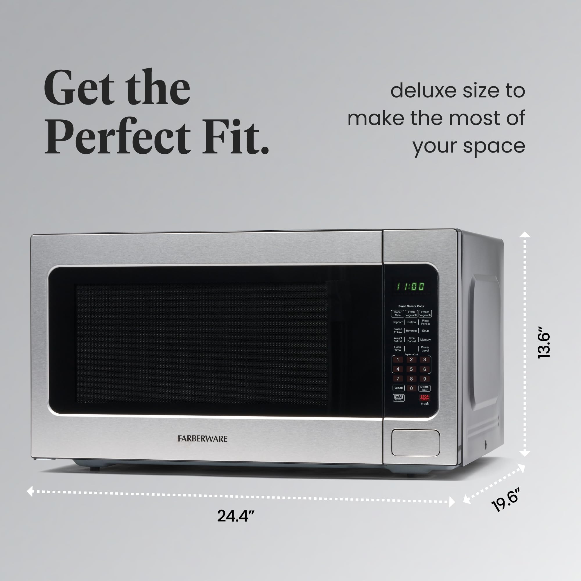 Farberware 1100W 2.2 Cu Ft Countertop Microwave Oven With Smart Sensor, Led Lighting, Child Lock - For Apartments And Dorms