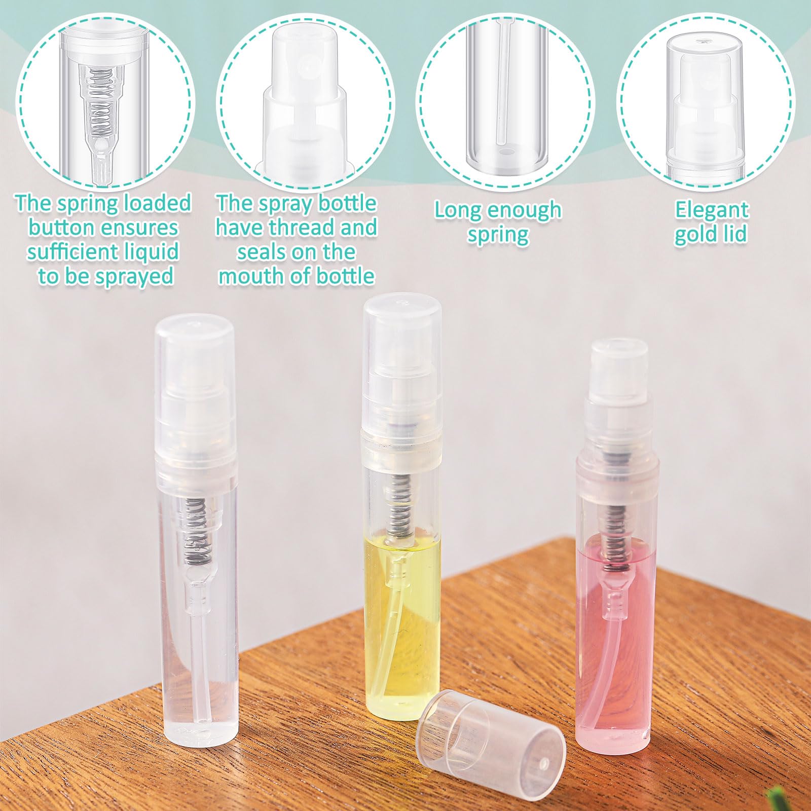Zhehao 200 Pcs Mini Spray Bottles 3 Ml Clear Plastic Perfume Bottles Refillable Fine Mist Perfume Atomizer Portable Empty Sample