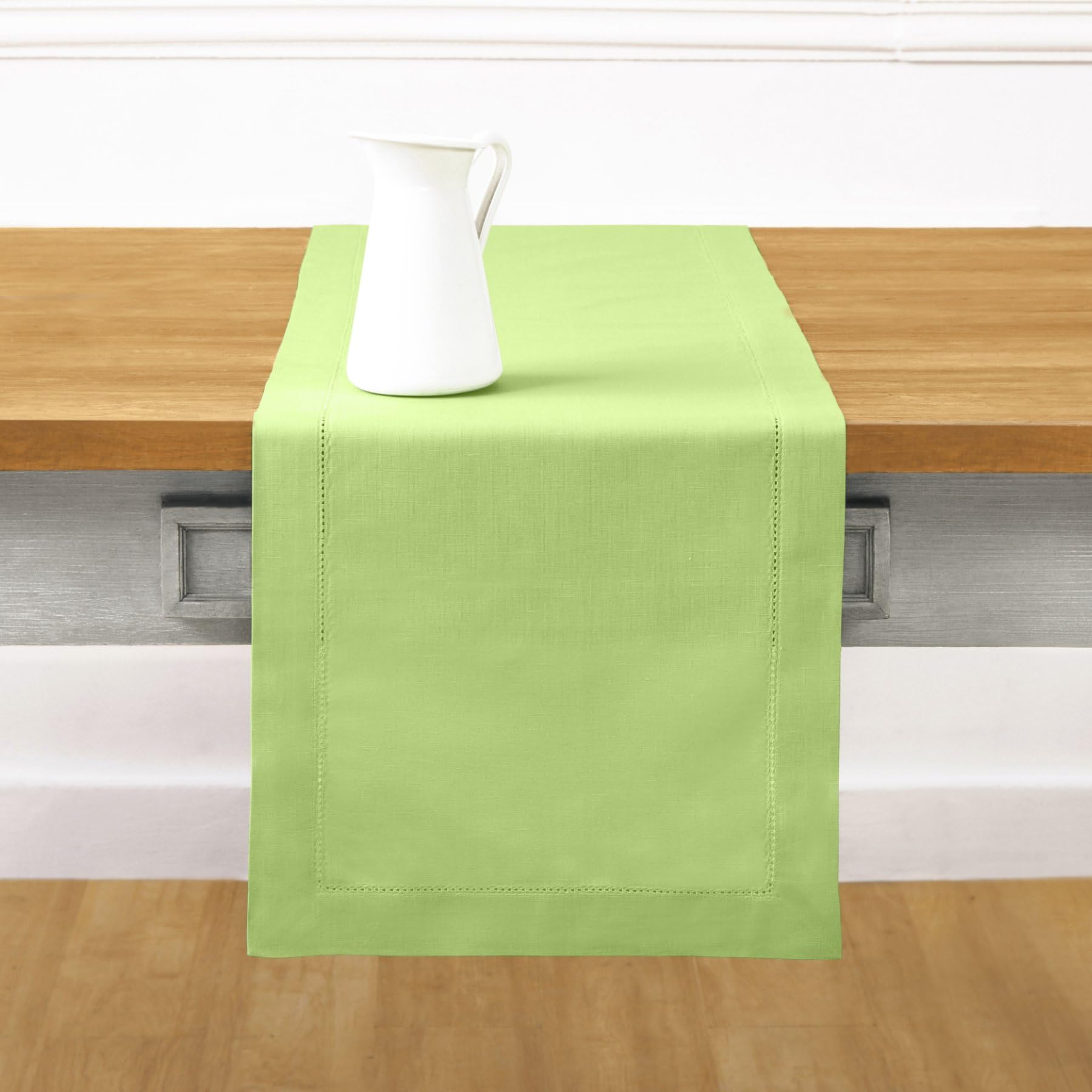 Solino Home Light Grey Table Runner 90 Inches Long - Cotton Linen Hemstitch Summer Table Runner 14 X 90 Inch - Machine Washable