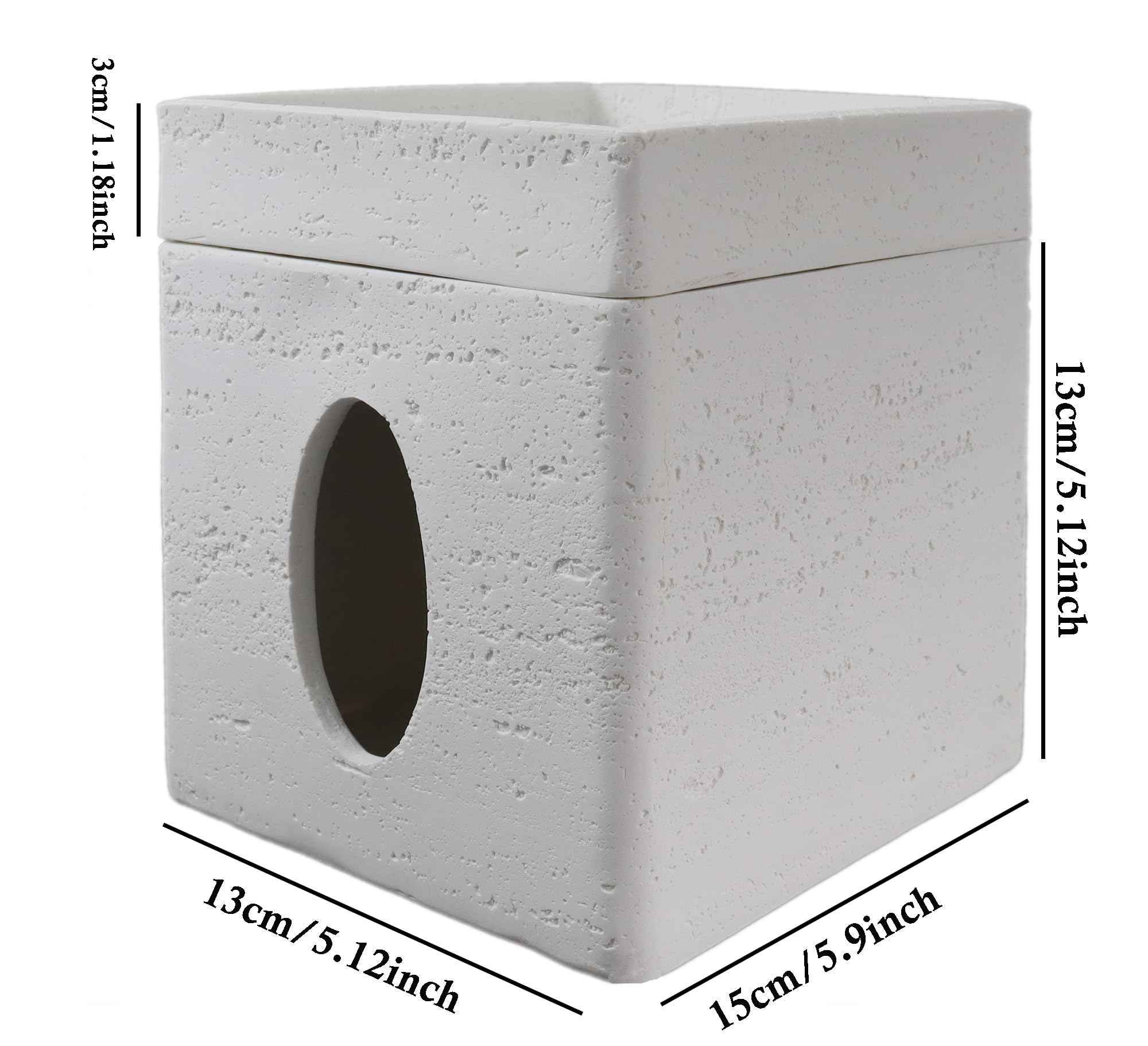 Hymmah White Square Tissue Box Cover Kleenex Box Holder With Tray,Unique Cube Design Kleenex Box Cover Decor For Vanity Counter