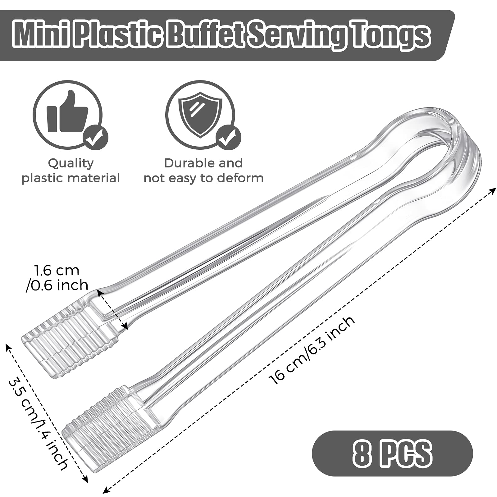 Didaey 8 Pieces Clear Plastic Tongs, 6.3 Inch Mini Serving Utensils for Food, Ice, Salad, Buffet, Weddings, Barbecue Party