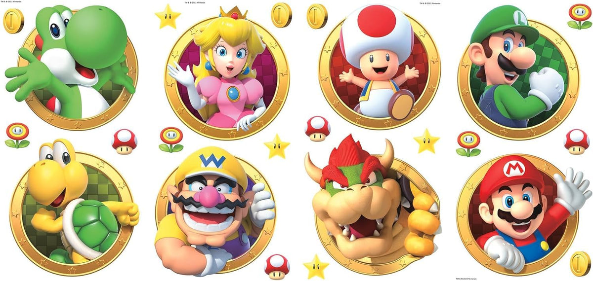 Roommates Rmk5224Scs Super Mario Character Peel And Stick Wall Decals, Yellow, Green, Red