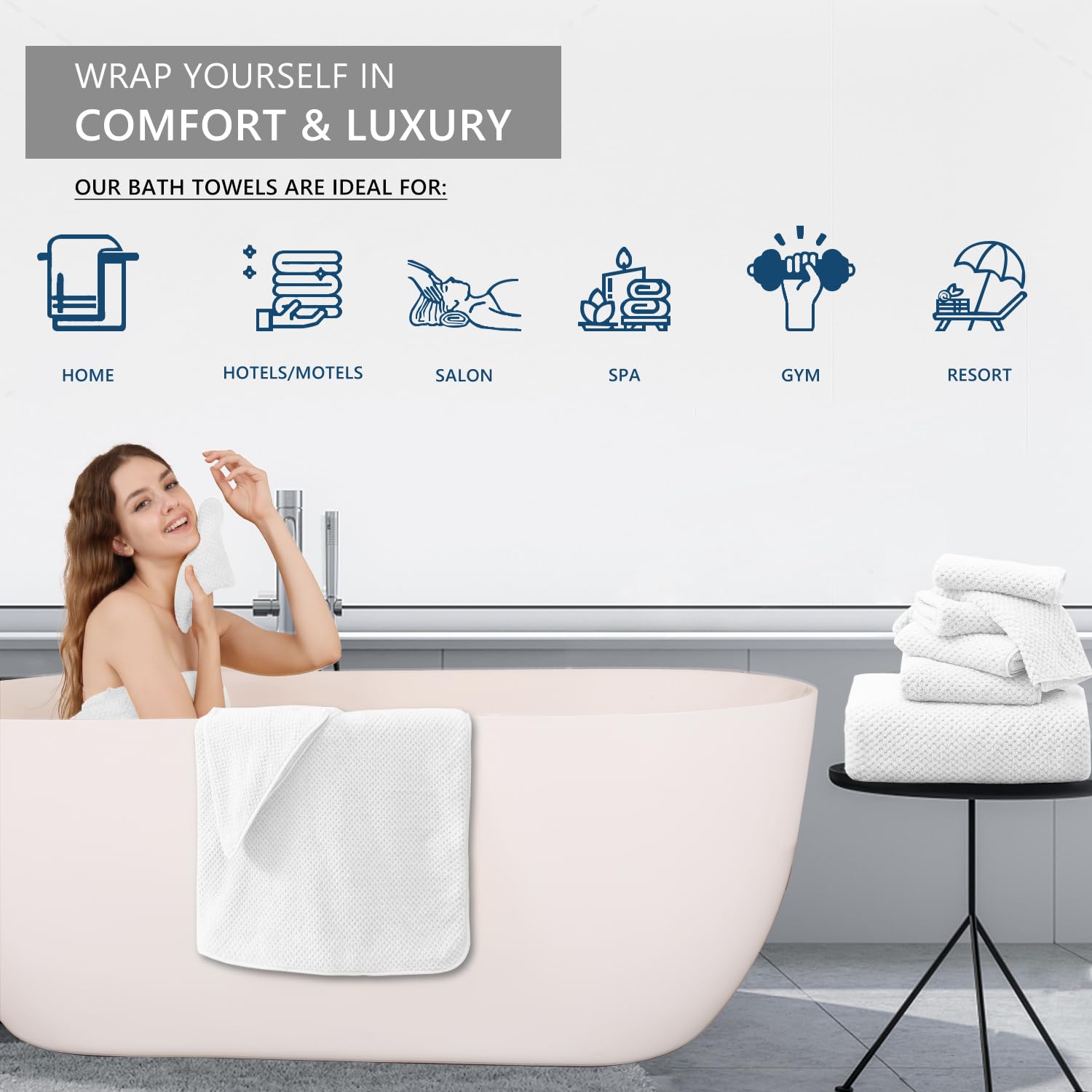 Bathroom Towel Set White 4Pack-35x70 Towel 600GSM Ultra Soft Microfibers Bath Towel Set Extra Large Plush Bath Sheet Towel Highly Absorbent Quick Dry Oversized Towels Spa Hotel Luxury Shower Towels