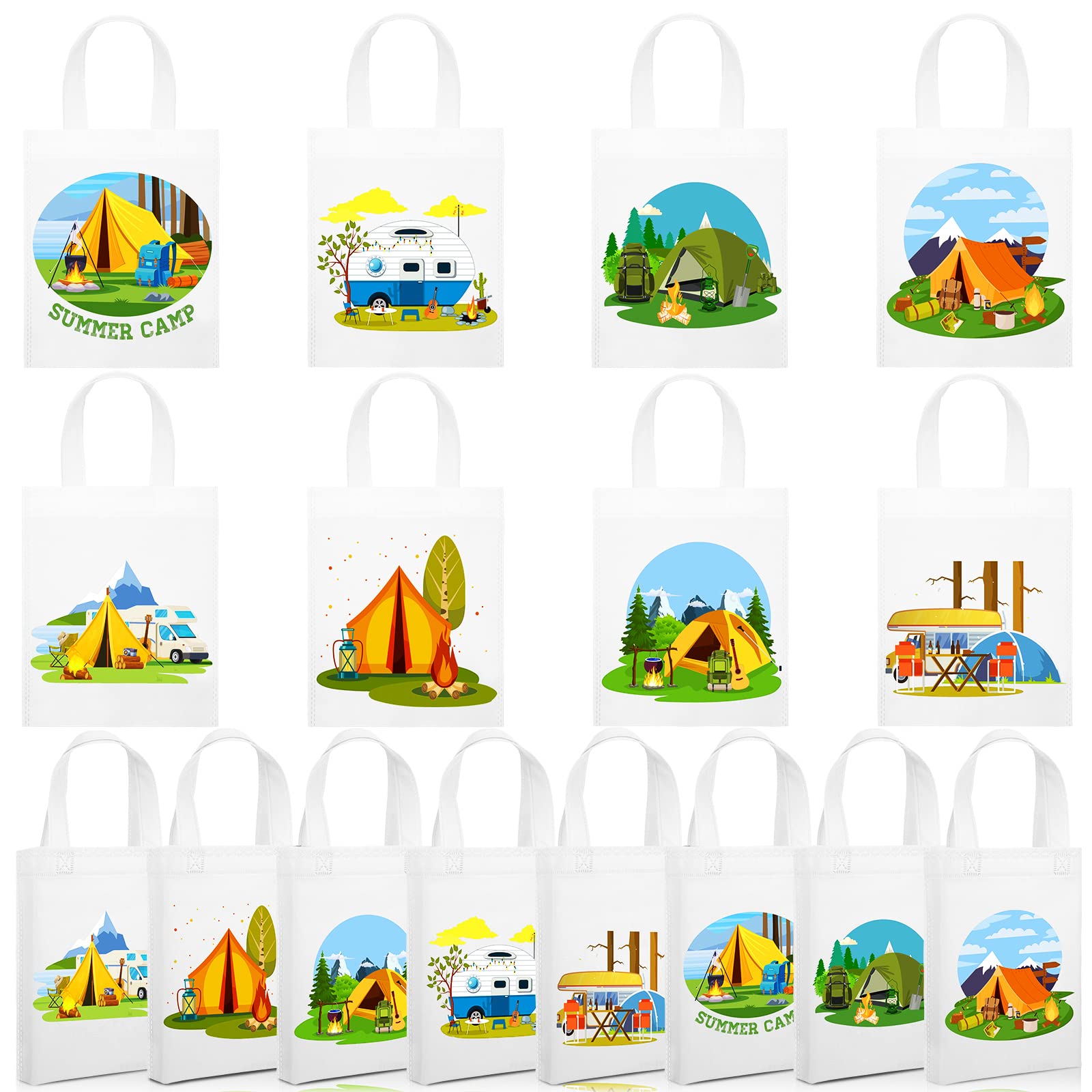 Kajaia 24 Pack Camping Party Favor Bags With Handle Reusable Camping Themed Gift Bags Fabric Cloth Totes Goody Supplies For Part