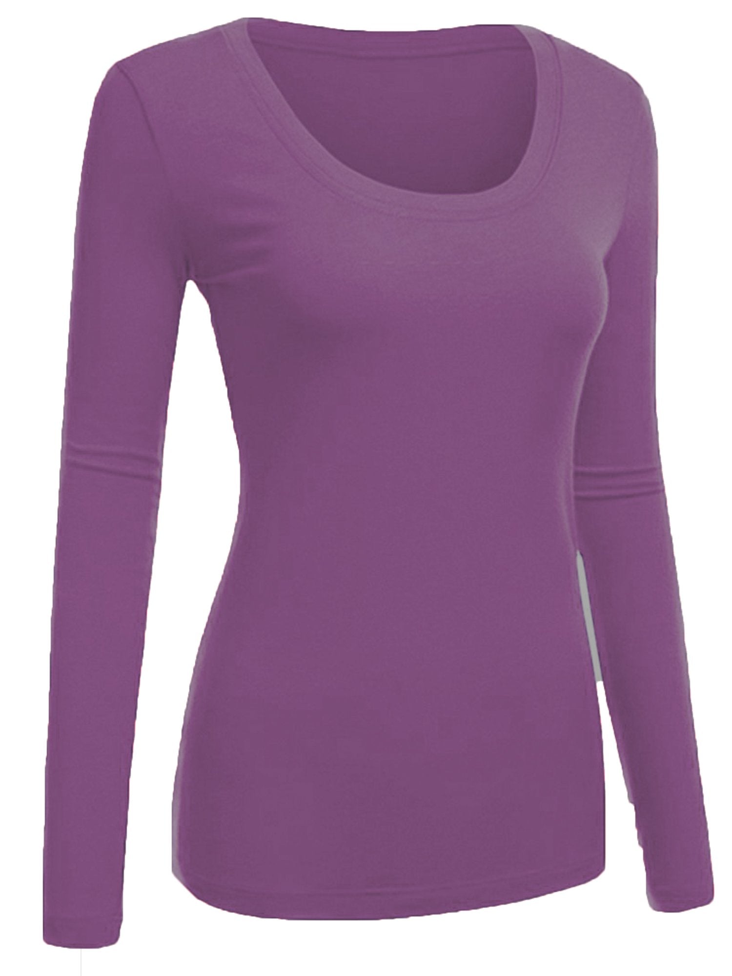 Emmalise Womens Junior And Plus Size Basic Scoop Neck Tshirt Long Sleeve Tee, Large, Violet