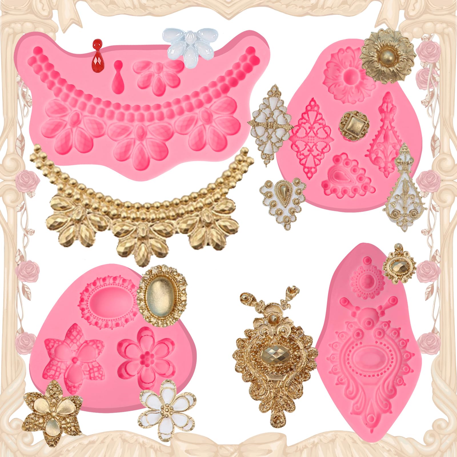 Icnyekl Baroque Style Scroll Relief Cake Decoration Fondant Molds European Vintage Jewelry Silicone Mold For Chocolate Flower Pa