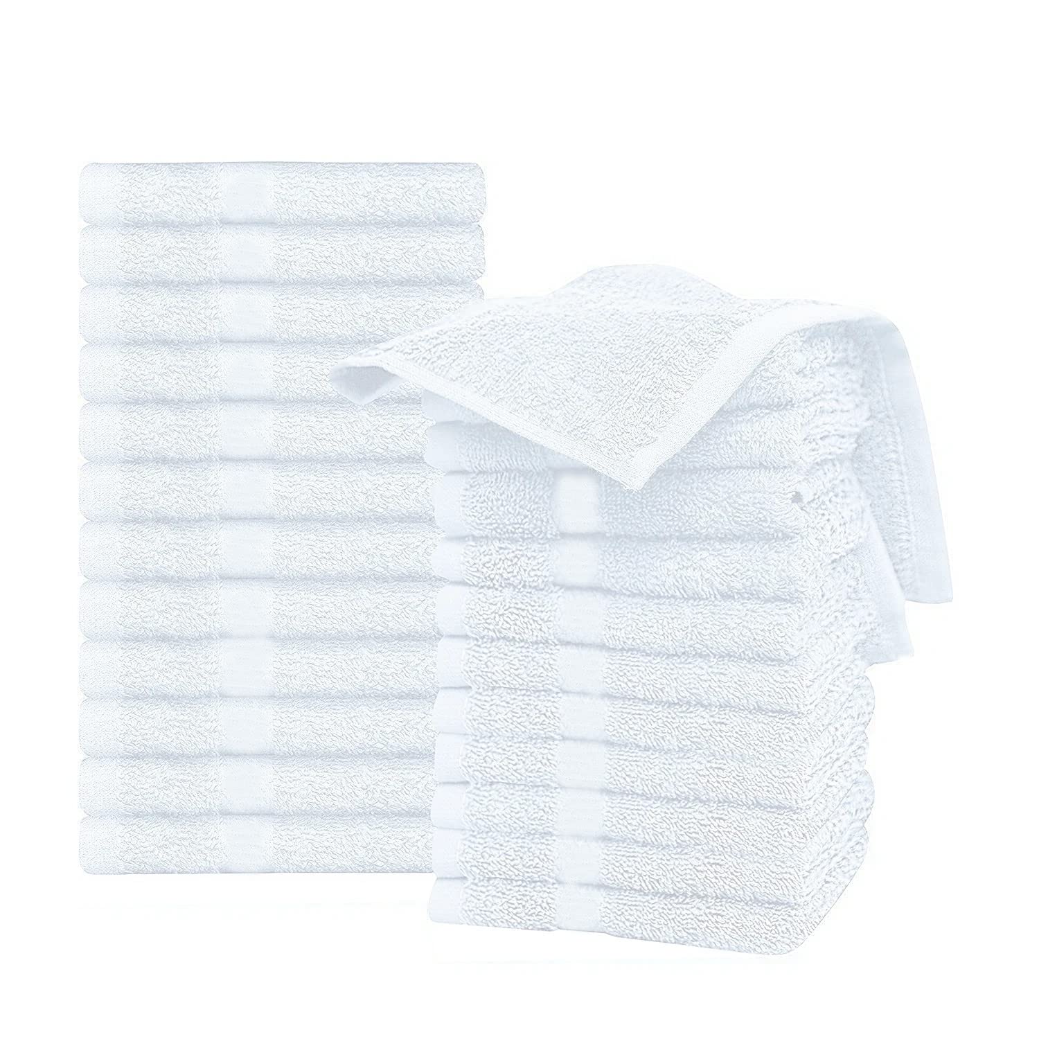 Washcloths 24 Pack 100% Cotton 12 X 12 Inches (White) Durable, Lightweight, Bath Rags, Wash Rag, Commercial Grade And Ultra Abso