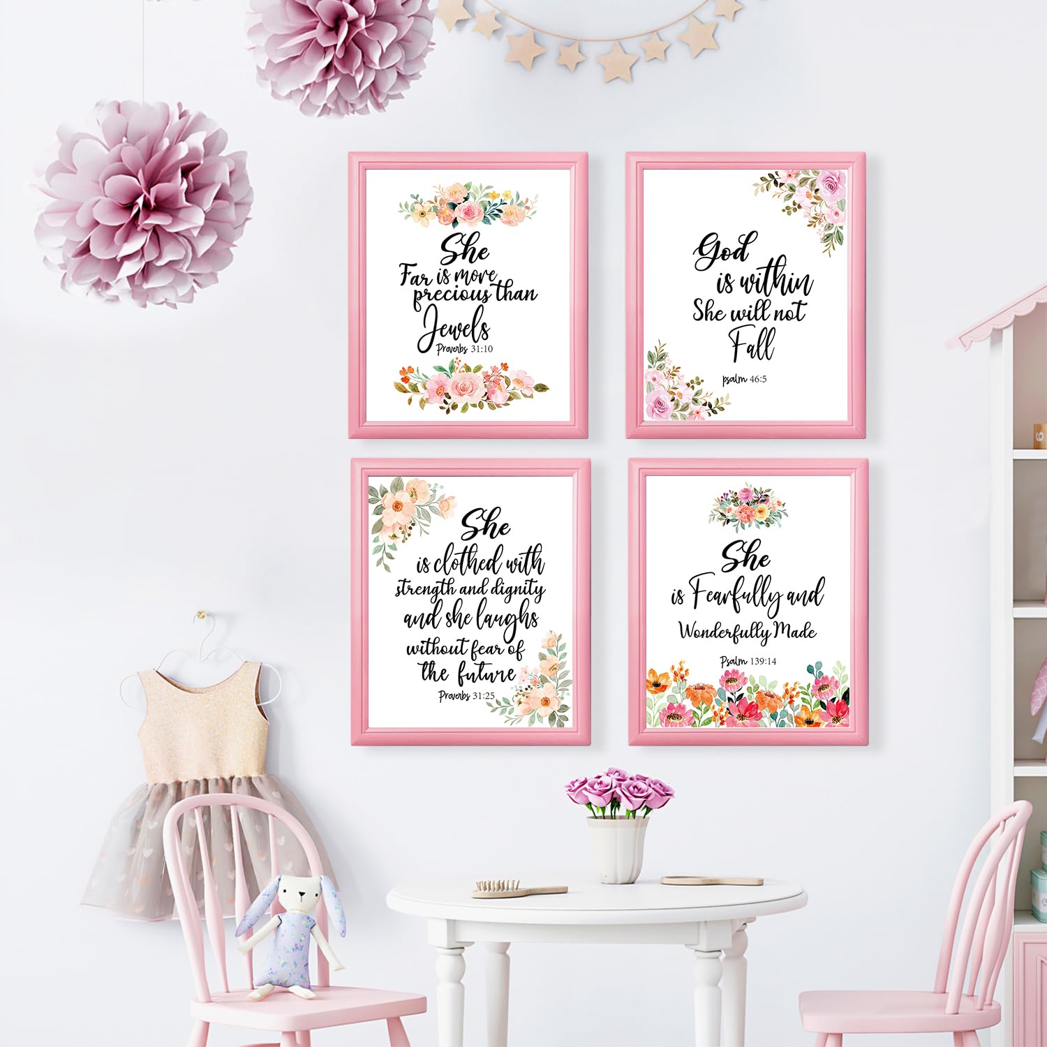 Flowers Bible Verse Wall Art Posters, Christian Wall Decor, Scripture Wall Decor, The Bible For Teen Girls, Gift For Girls Women