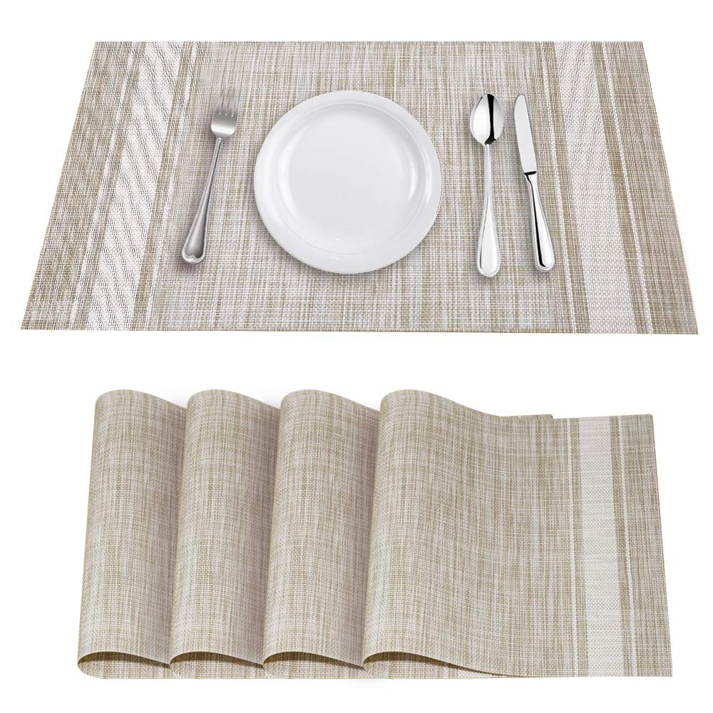 YOSICHY Table Mats Set of 4 Crossweave Woven Vinyl Placemats Heat Resistant Non-Slip Kitchen Placemats for Dining Table Washable