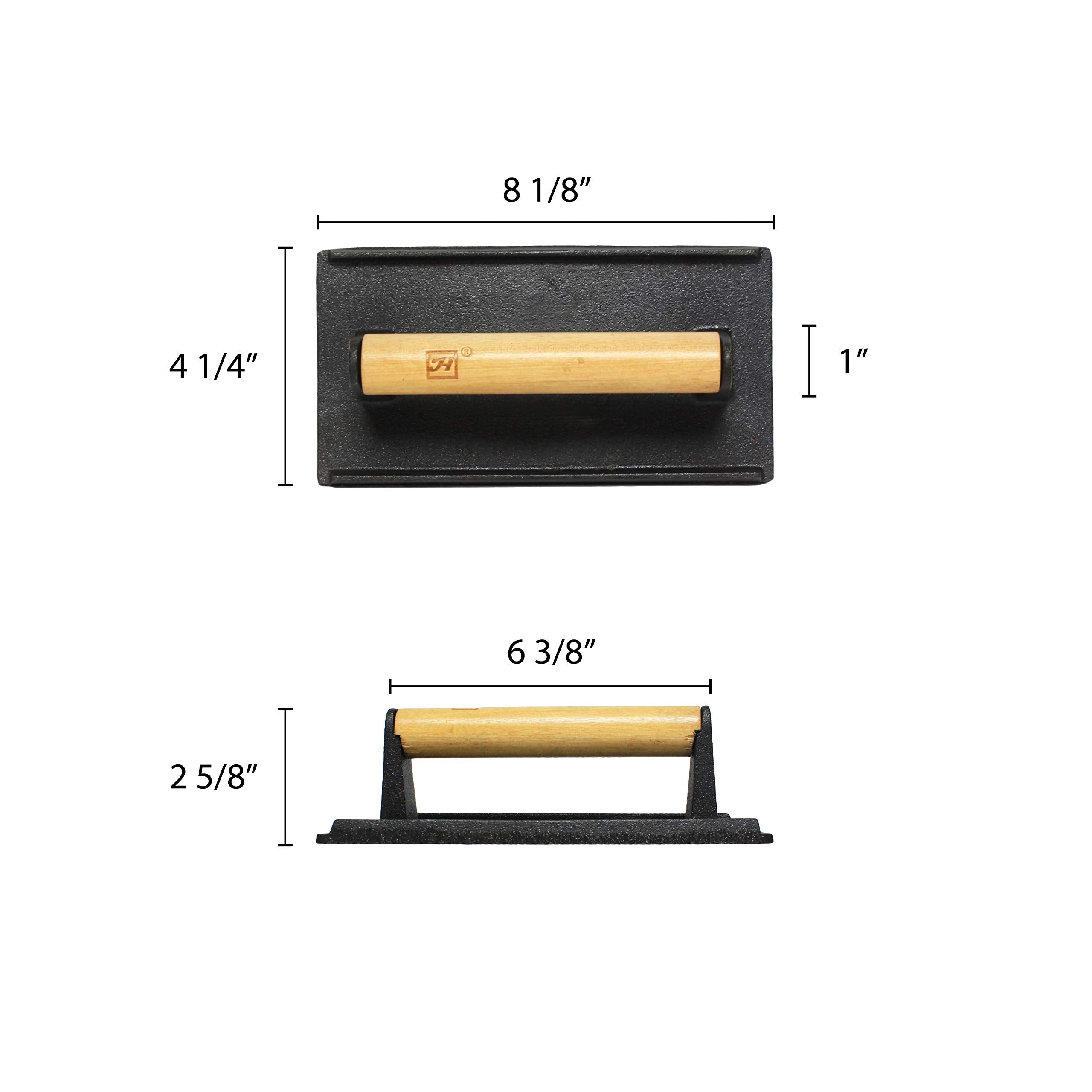 Thunder Group Steak Weight With Wood Handle, 4-1/8 By 8-1/4-Inch, Cast Iron