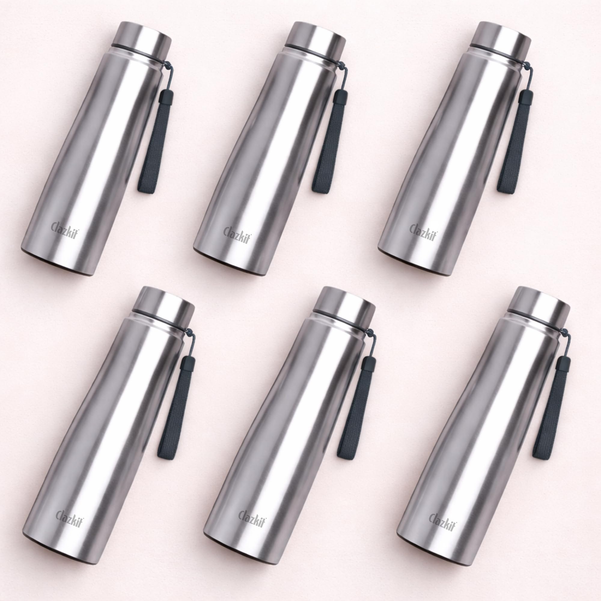 Clazkit Optimus Pro Classic Stainless Steel Water Bottle 1000Ml - Set Of 6 |Isi Certified| Leakproof, Rust-Free, Bpa-Free, Durab