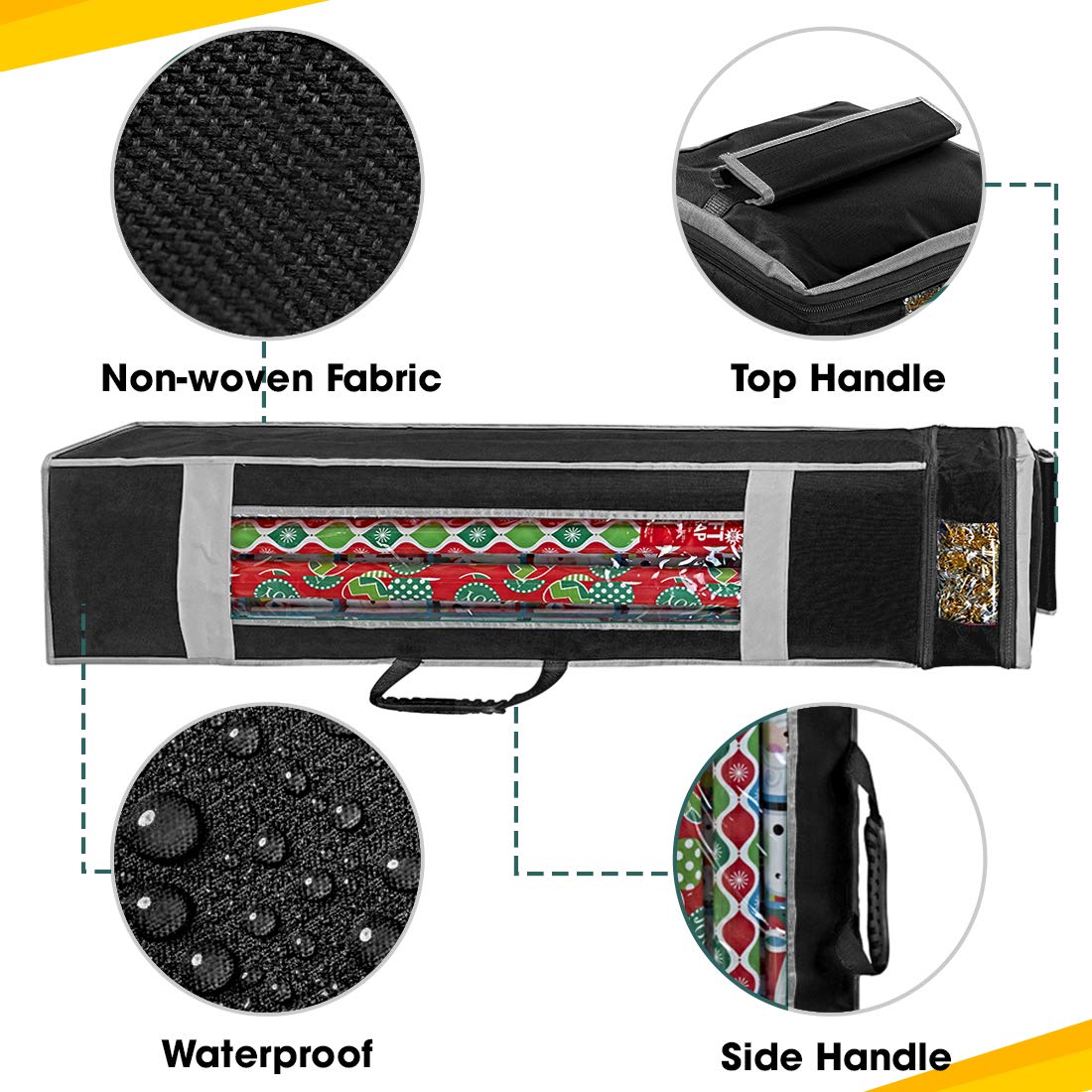 Propik Holiday Wrapping Paper Storage Organizer Bag With Pocket And Handles Including Hanging Loop Heavy Duty Material With Clea