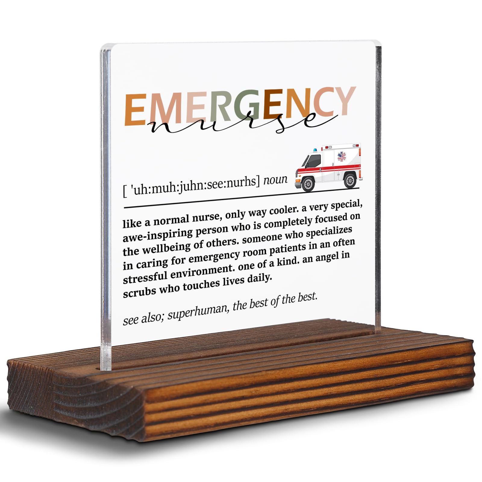 Emergency Nurse Definition Clear Desk Decorative Sign, Appreciation Thank You Gift for Er Nurse, First Responders ED Nurse Gifts