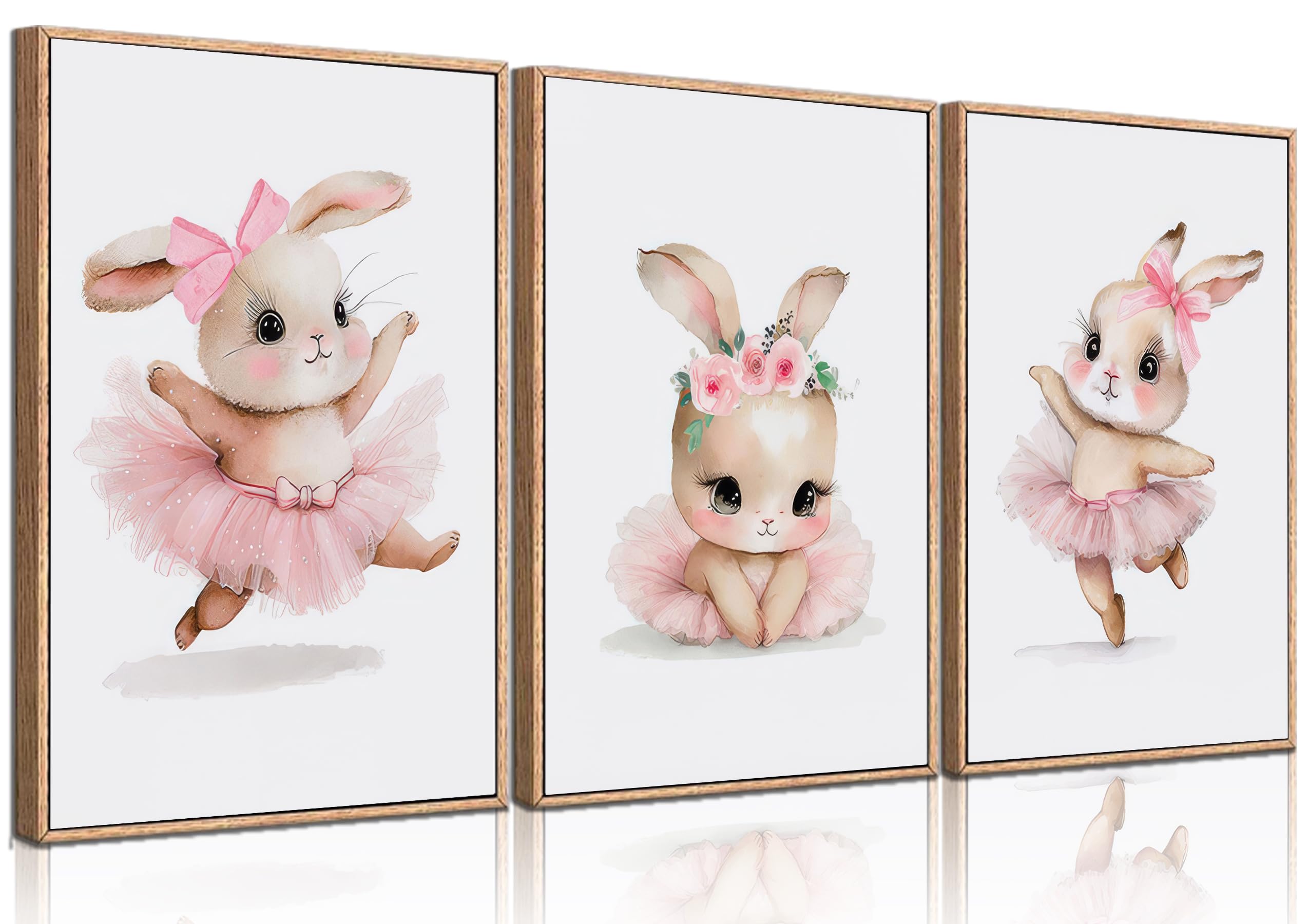 3 Pcs Pink Bunny Wall Art for Nursery Baby Room Cute Posters Prints Wall Decor Pictures Pink Preppy Dress Rabbit Ballet Artwork 