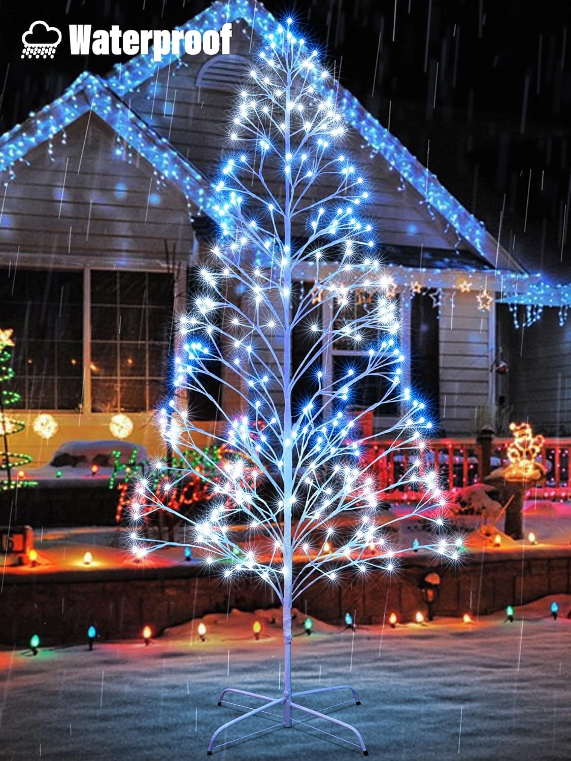 Joomer Christmas Tree Lights,7.6FT 336 LED Birch Tree with Lights Artificial Twig Light with Remote Control Timer Outdoor RGB Li
