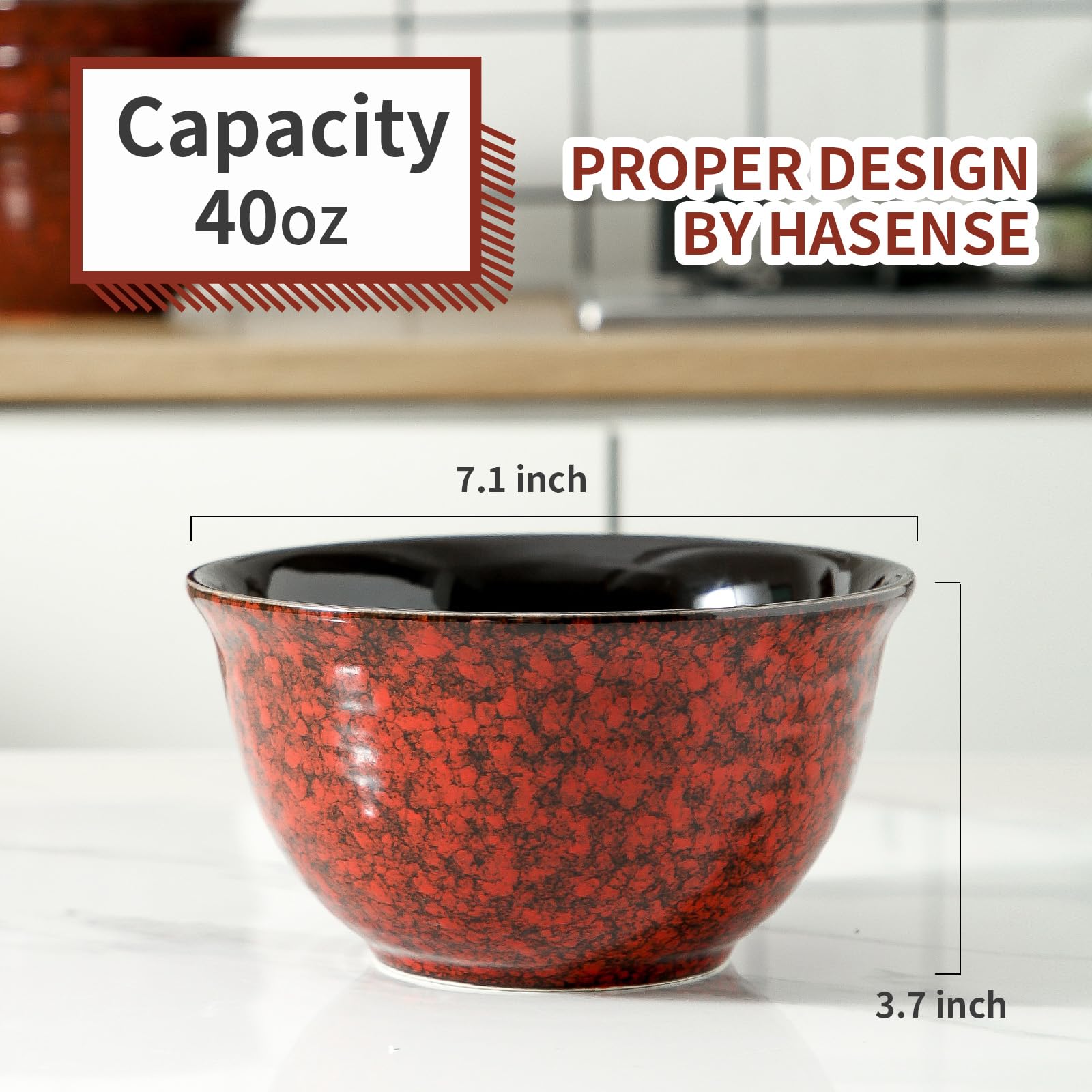Hasense Ceramic Soup Bowls, 40 Oz Serving Bowls Set of 4, Cereal Bowls, Salad Bowls for Pasta Soup Popcorn, Dishwasher & Microwa