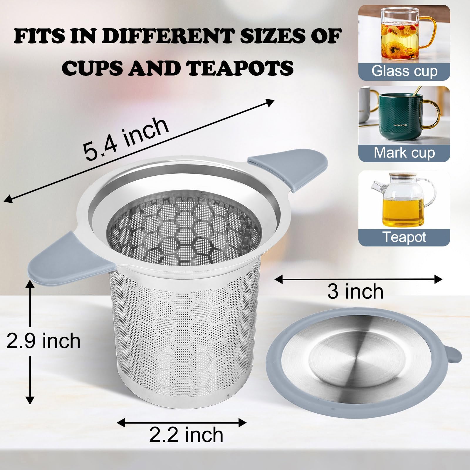 Tea Infuser For Loose Leaf Tea, Extra Fine 304 Stainless Steel Tea Strainer Stepper With Heat-Resistant Silicone Handles And Lid