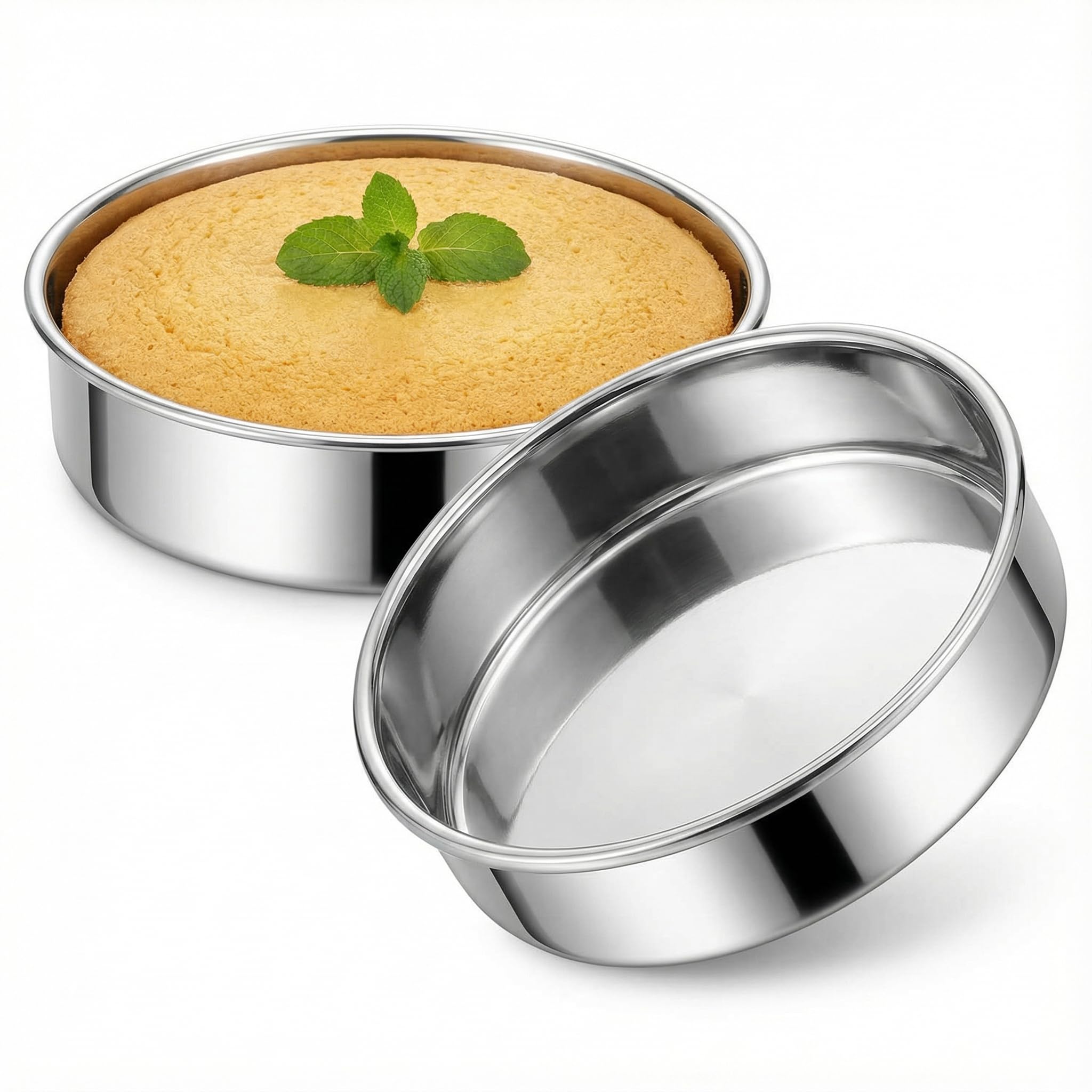 Hemoton 9.6 Inch Round Cake Pans Set of 2, Stainless Steel Baking Pans