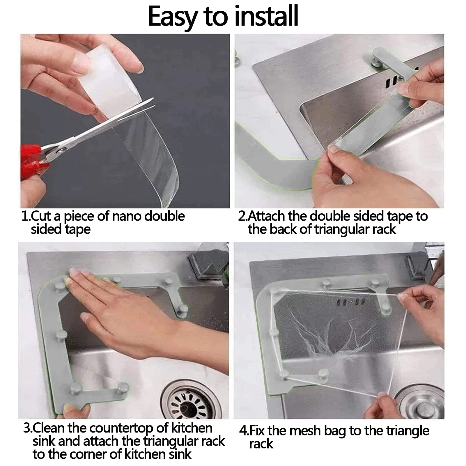 Hibd Kitchen Sink Triangle Tri-Holder Filter, Kitchen Sink Strainer, Sink Drain Strainer, With A Triangular Gray Rack And 200Pcs
