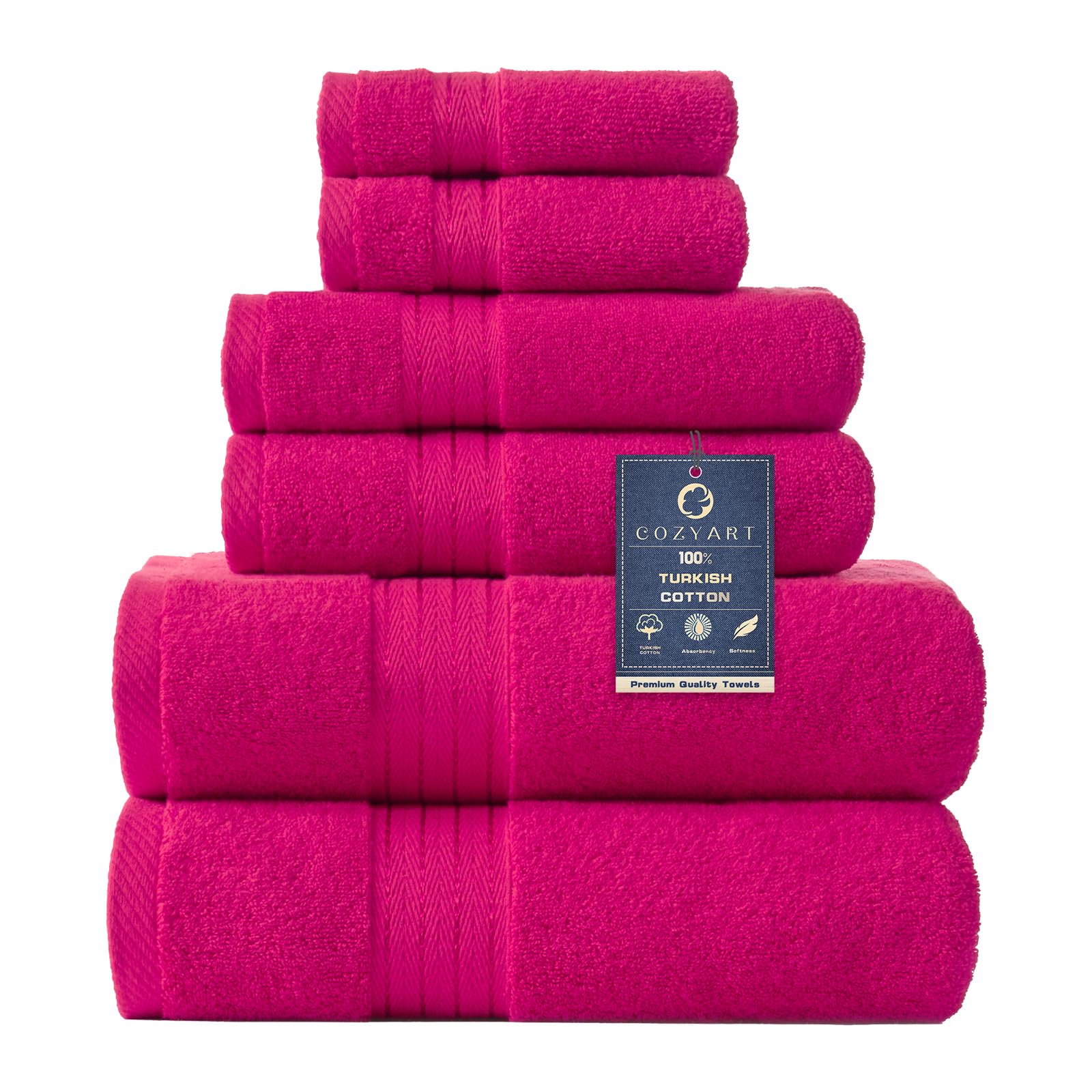 Cozyart Hot Pink Bath Towels Set, Turkish Cotton Hotel Large Bath Towels Bulk For Bathroom, Thick Bathroom Towels Set Of 6 With