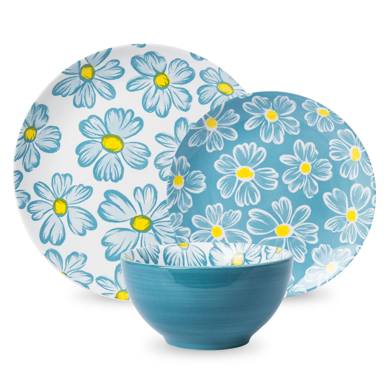 SAGOSKAT 12-pieces Dinnerware Set Ceramic Dish Set Plates Sets Service for 4, Bowl Sets, Stoneware Dinnerware Sets, 12pcs Plate