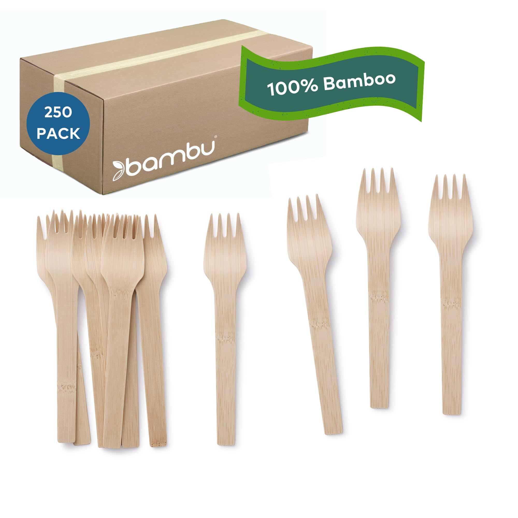 Bambu, Disposable Biodegradable, Compostable Bamboo Forks, Bulk Case, 100% Organic Utensils For Weddings, Parties, Picnics, Even