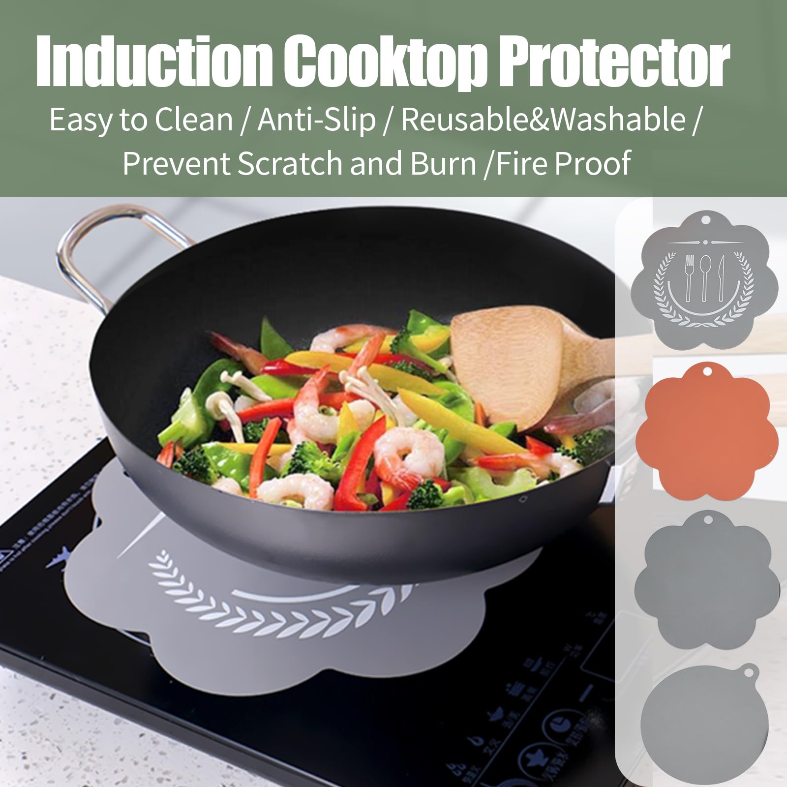 Induction Cooktop Protector Mat Silicone Fiberglass Scratch Pad 2 Pcs Cooking Mats For Induction Cooktop Non Slip 10 Inches Fire