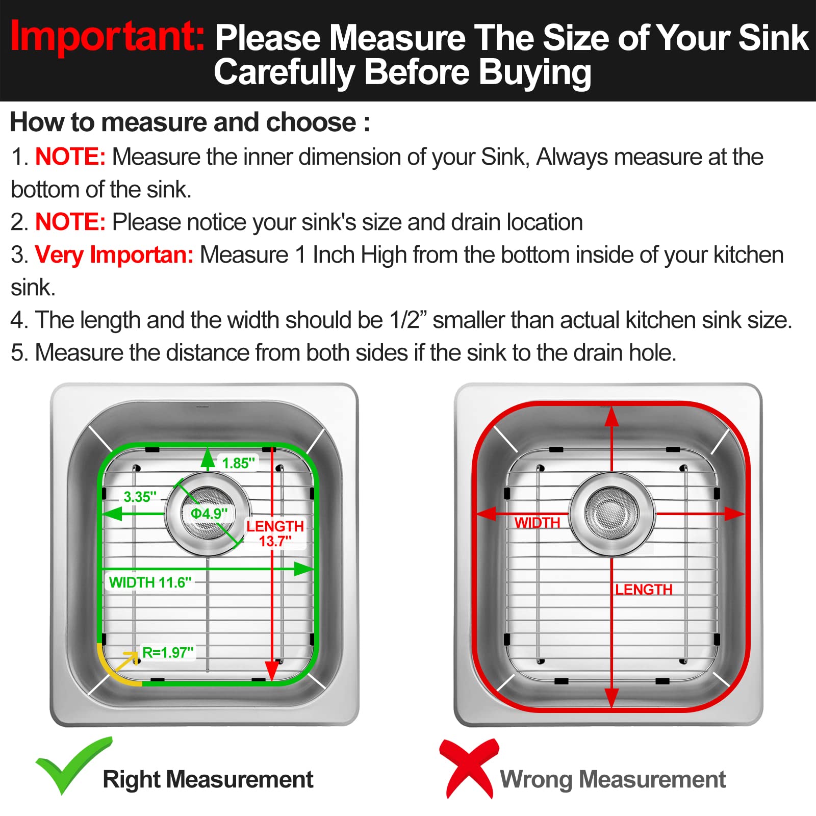 Arlba 2 Pack 304 Stainless Steel Sink Protectors For Kitchen Sink With Rear Drain Hole,13.2''X11.5''X1.25'' Kitchen Sink Grid Un