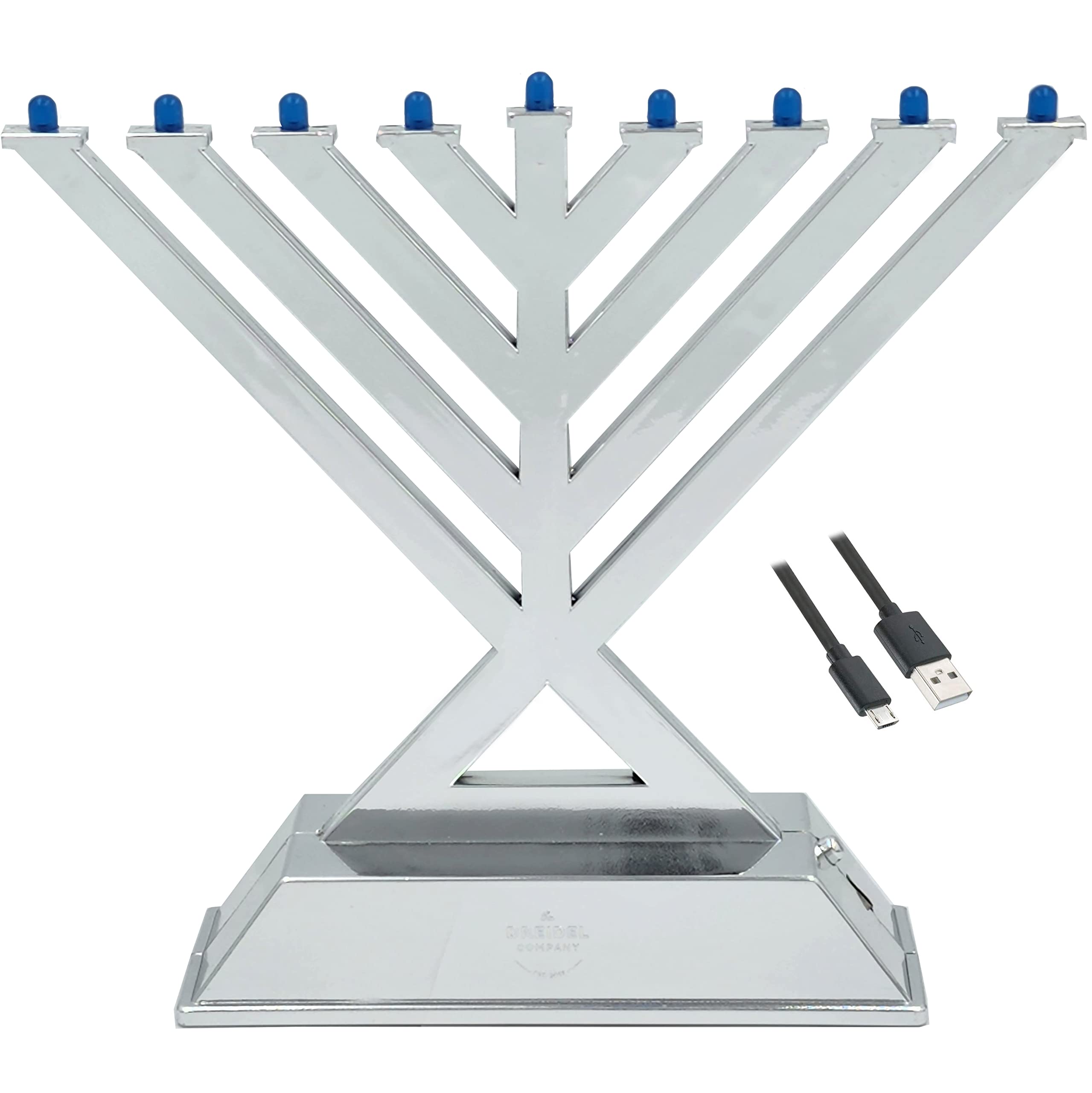 The Dreidel Company Mini Electric Menorah, Rambam Design Hanukkah Menorah, LED Travel Menora, Batteries or USB Powered, Micro US