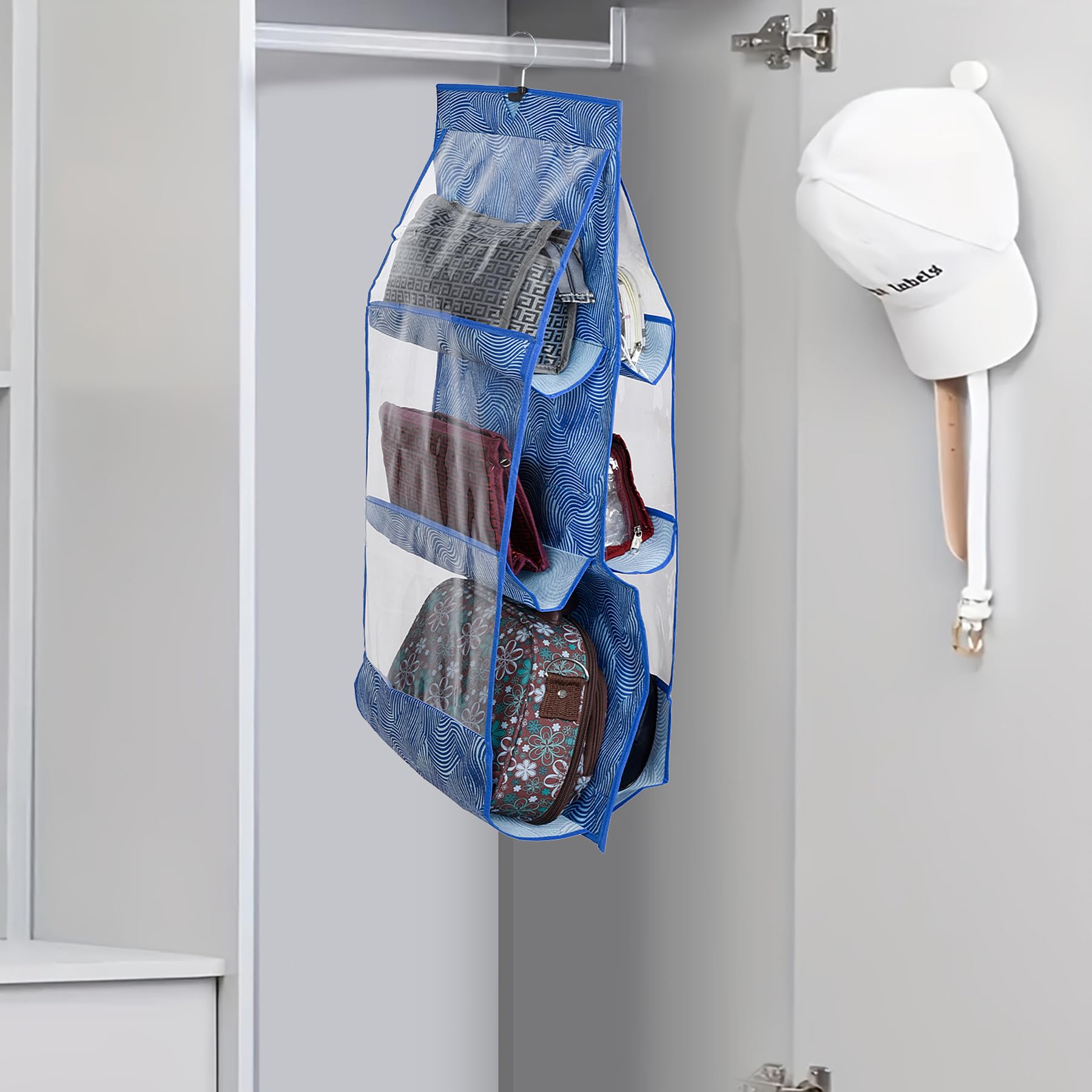 Kuber Industries Hanging Organizer | Handbag Organizer | Hanging Purse For Wardrobe | Transparent Clutch Organizer | Handbag Sto