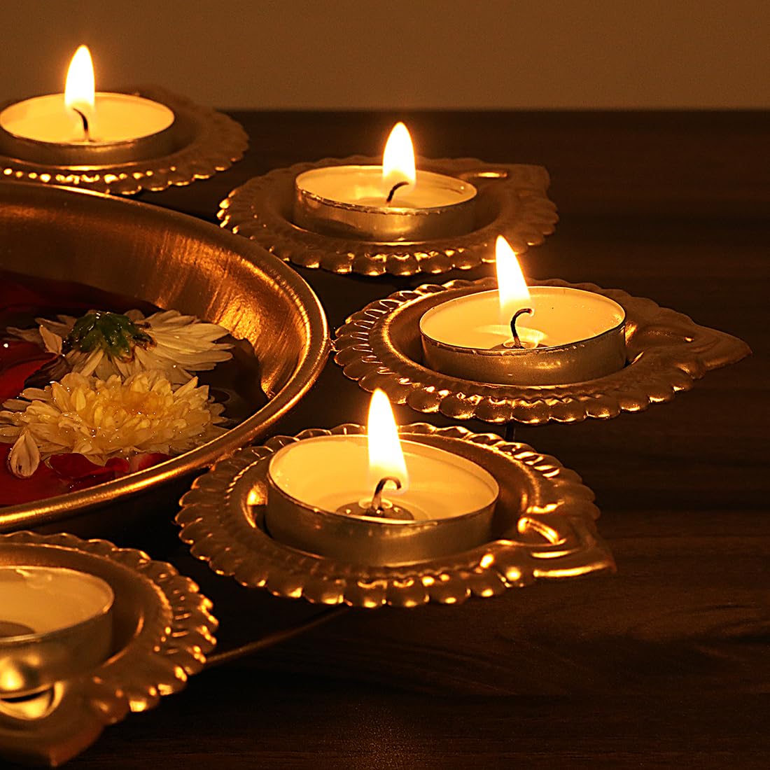 BEYOND THE MAT Floral Decorative Bowl Urli Diya, Diwali Decoration Items for Home Dcor, Handcrafted Elegant Centerpiece, Pooja R