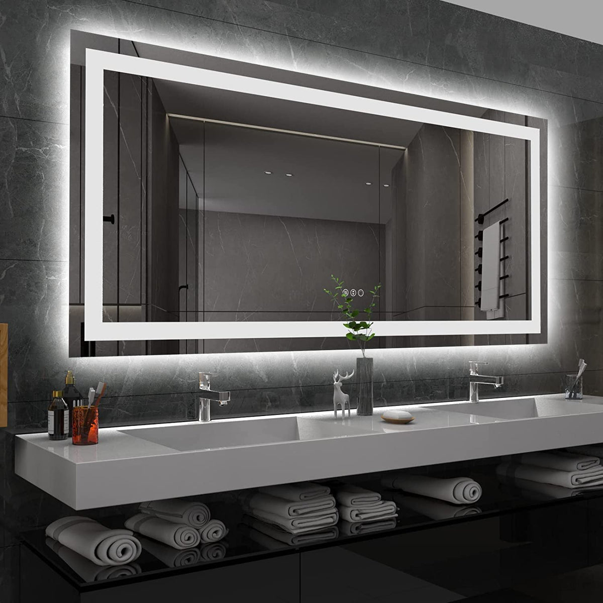 Amorho Led Bathroom Mirror 60''X 36'' With Front And Backlight, Large Dimmable Wall Mirrors With Anti-Fog, Shatter-Proof, Memory