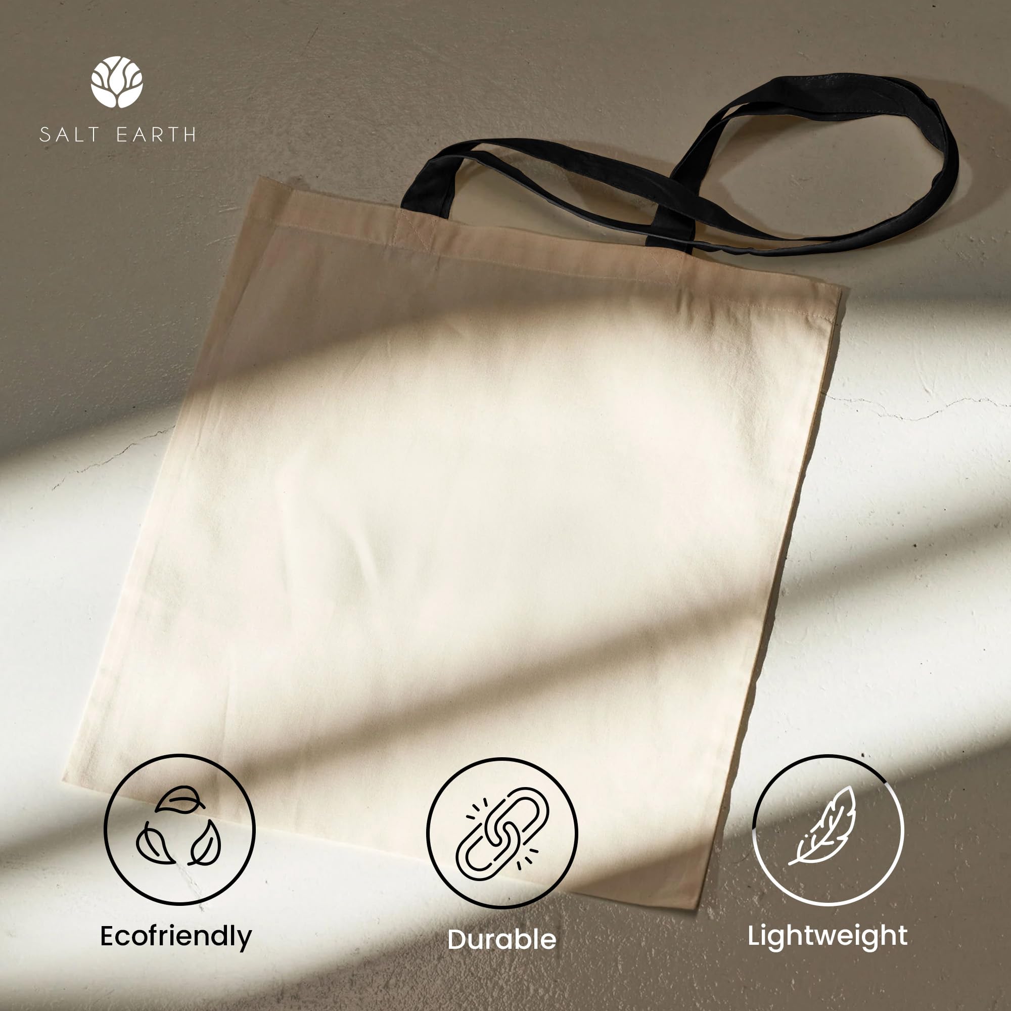 Salt Earth Pack Of 6 100% Cotton Reusable Bulk Grocery Tote Bag, Reusable Shopping Bags, Suitable For Diy,Beach Tote Bag,Promoti