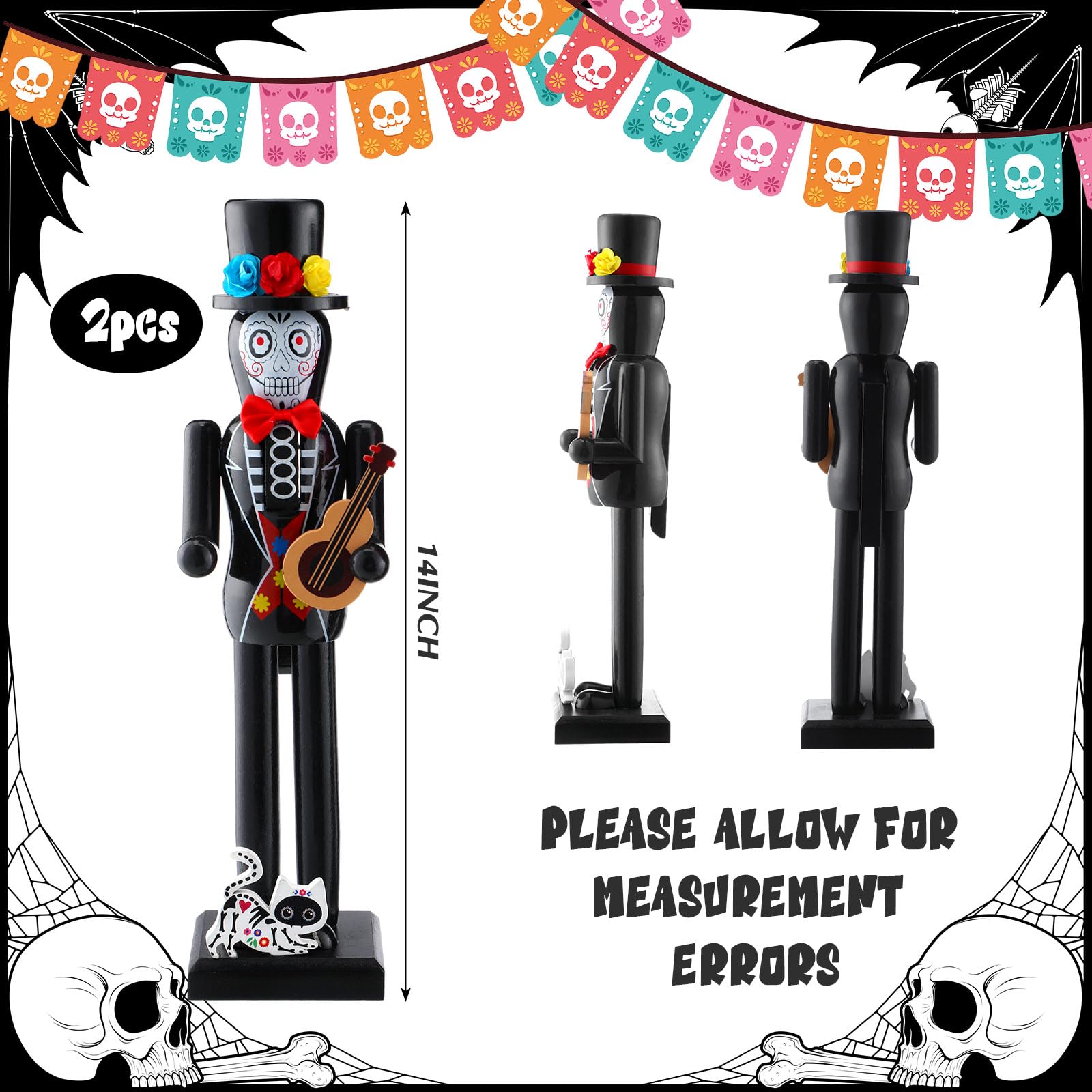 RattanView 2 Pcs Halloween Nutcracker 14 Inch Wooden Witch Black Cat Nutcracker Figures Party Decor for Halloween Holiday Tables