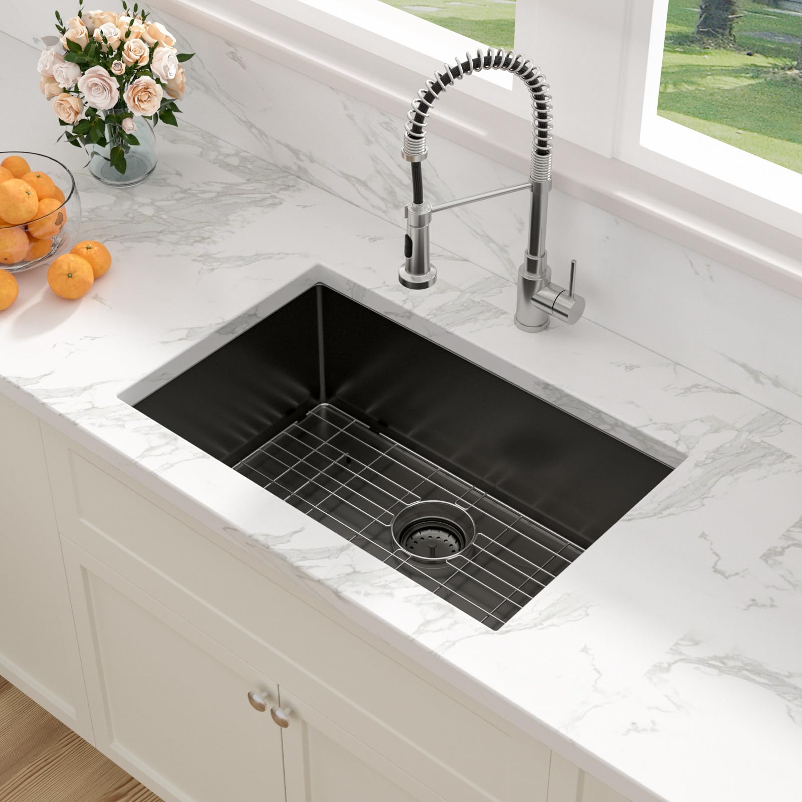 Sarlai 28 Black Kitchen Sink Undermount - 28 X 18 Inch Kitchen Sink Gunmetal Black 16 Gauge Stainless Steel Single Bowl Undermou