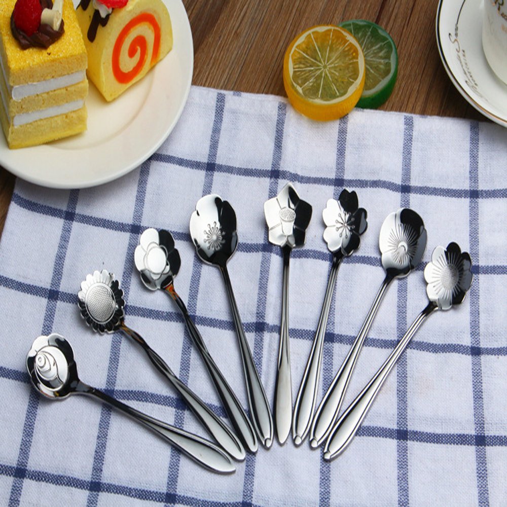 Ercrysto Stainless Steel Tableware Creative Flower Coffee Spoon, Stirring Spoon, Sugar Spoon, Stir Bar Spoon, Mixing Spoon, Tea