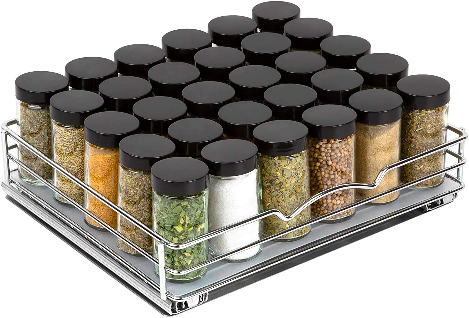 Pull Out Cabinet Organizer For Spices, Cans - Heavy Duty With Lifetime Limited Warranty - Pull Out Spice Rack- Chrome 12-3/8''Wx