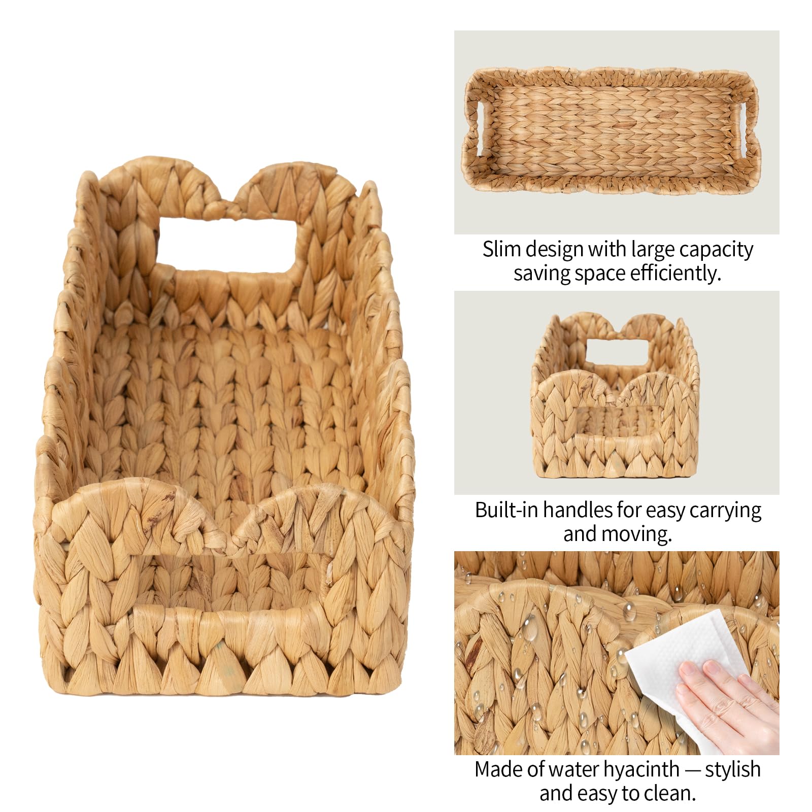 Coeusy 2 Pack Toilet Baskets,Scalloped Edge Wicker Basket for Toilet Paper Storage,Small Baskets for Bathroom,Living Room,Counte
