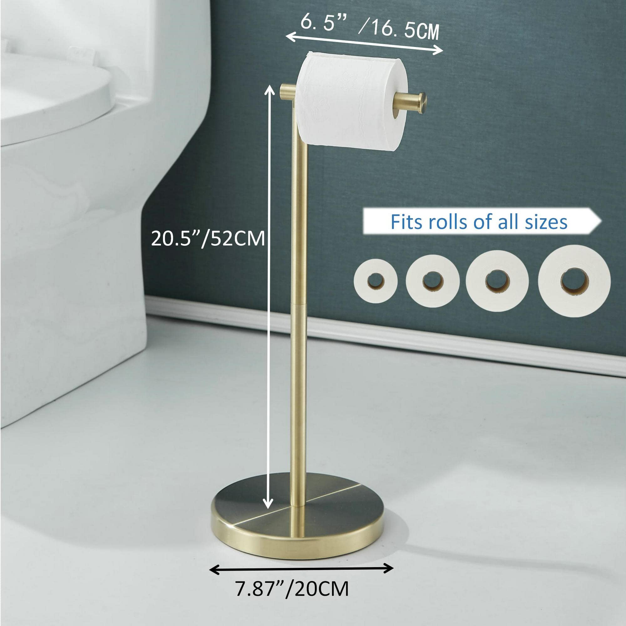 Free Standing Toilet Paper Holder Stand,Gold Bathroom Roll Tissue Dispenser,Rustproof Base Sus 304 Stainless Steel (Brushed Gold