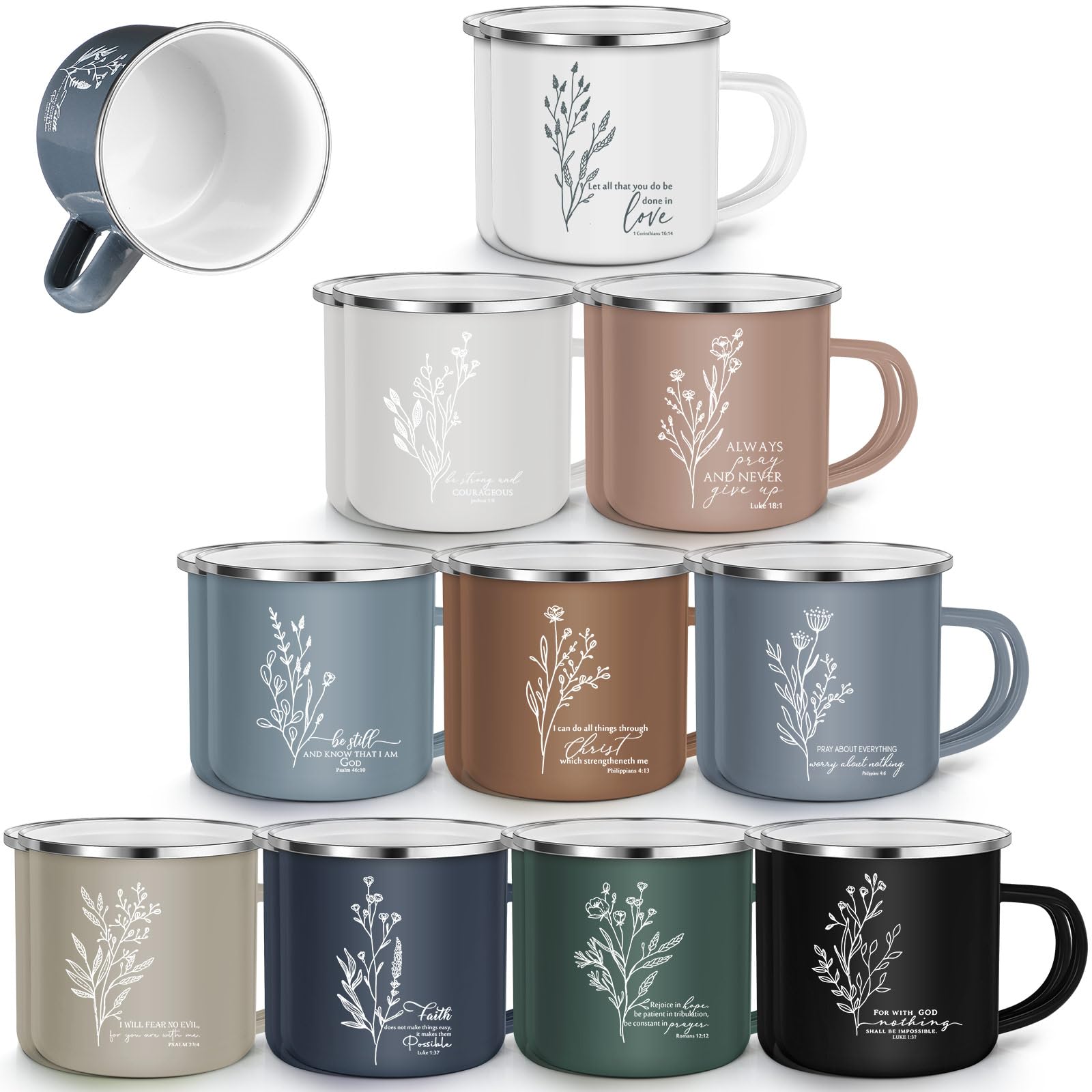 Gandeer 20 Pack Christian Enamel Coffee Mugs Bulk, Religious Quote Cups