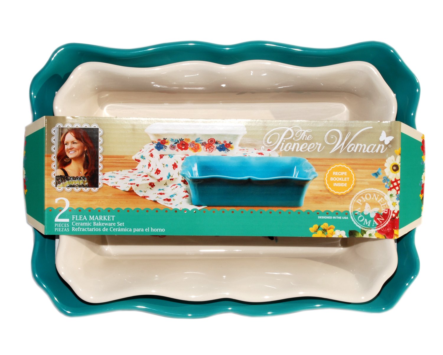 The Pioneer Woman Flea Market 2Piece Decorated Rectangular Ruffle Top Ceramic Bakeware Set