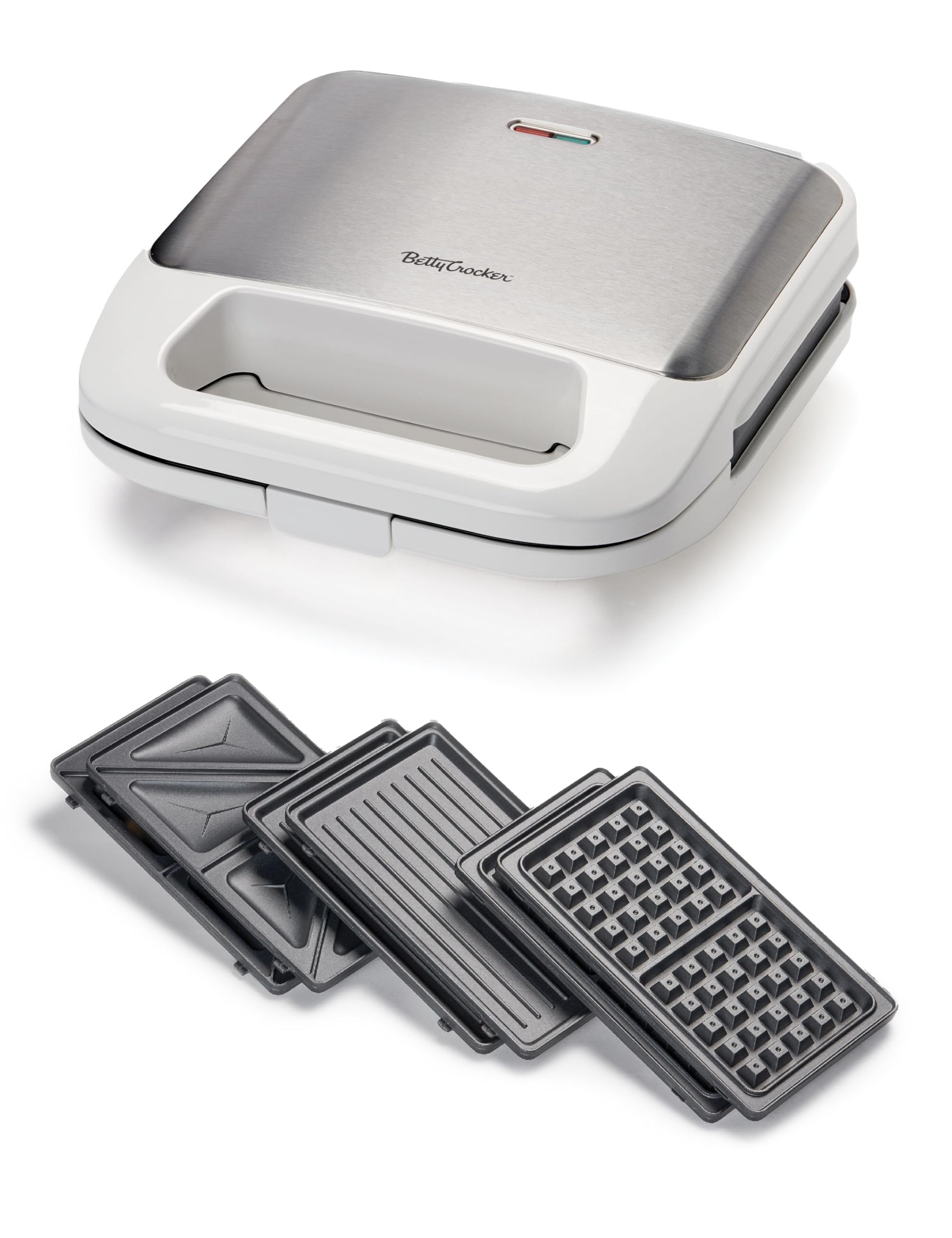 Betty Crocker 3-in-1 Indoor Grill, Sandwich/Panini Press & Waffle Maker Plus, Electric Grill Indoor with Interchangeable Non-Sti