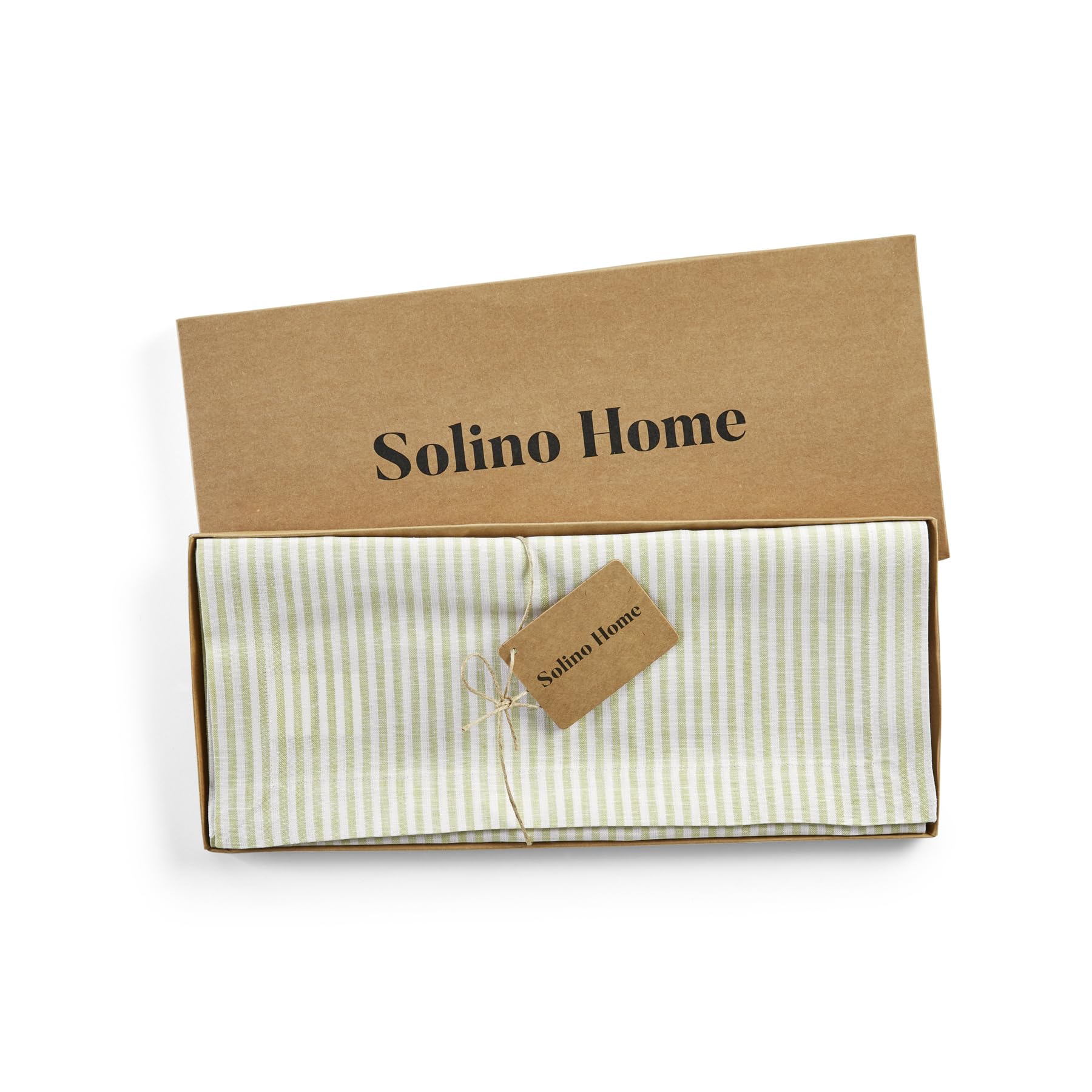 Solino Home Stripe Linen Table Runner 72 Inches Long - 100% Pure Linen Sage And White Dining Table Runner 14 X 72 Inch Ideal For