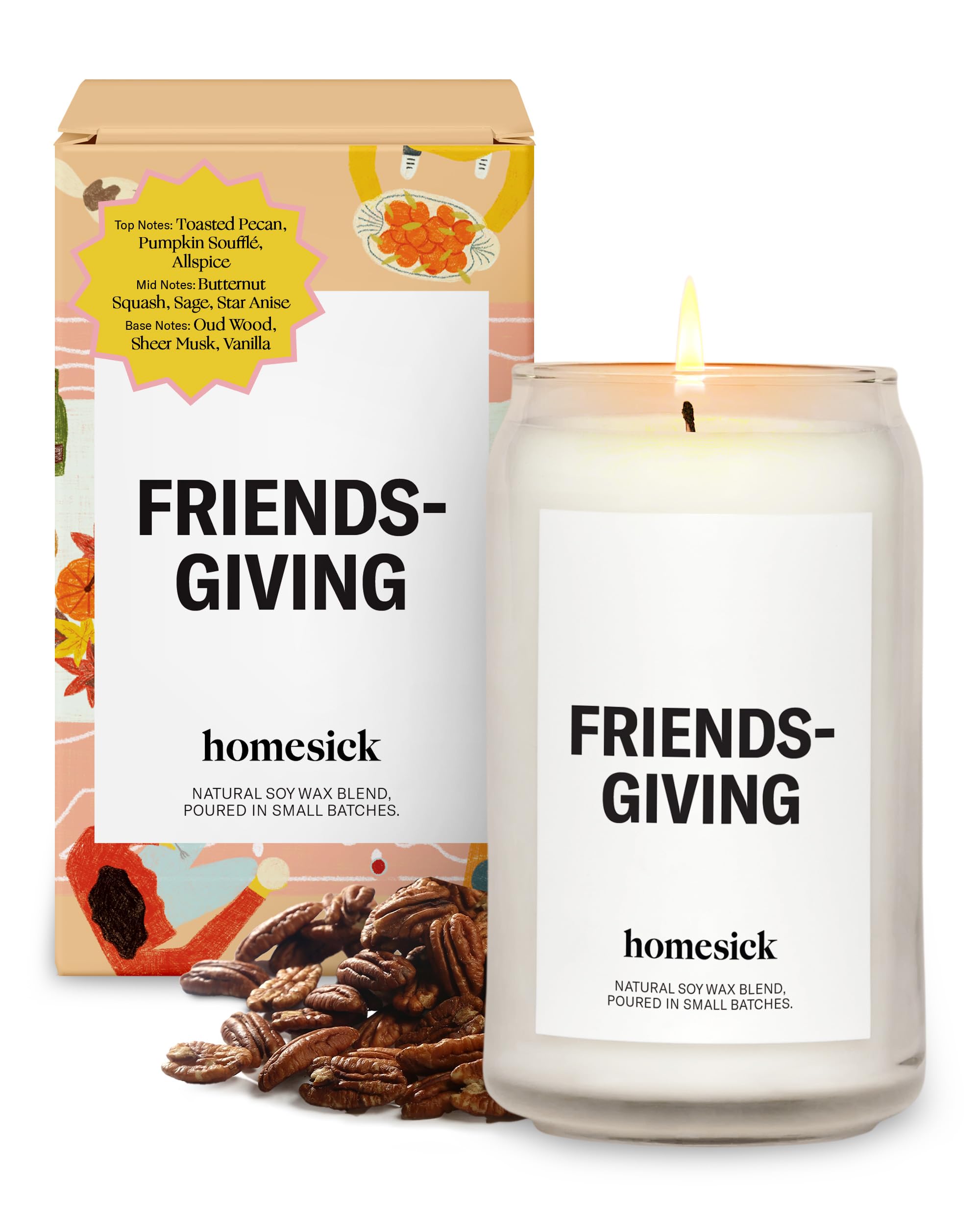 Homesick Scented Candles for Home (Friendsgiving) - 13.75 oz Long-Lasting Soy Wax Blend Jar Candle Gifts for Women & Men, 60-80 