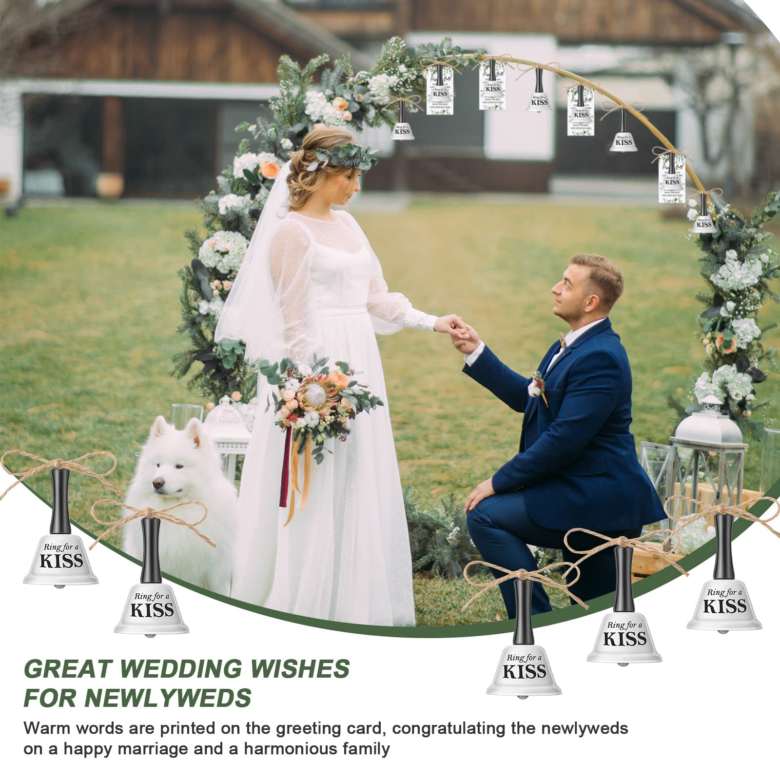 Lounsweer 60 Sets Wedding Favors For Guests Including 60 Pcs Wedding Bells 60 Pcs Greenery Kissing Bell Cards 60 Pcs Jute Ropes