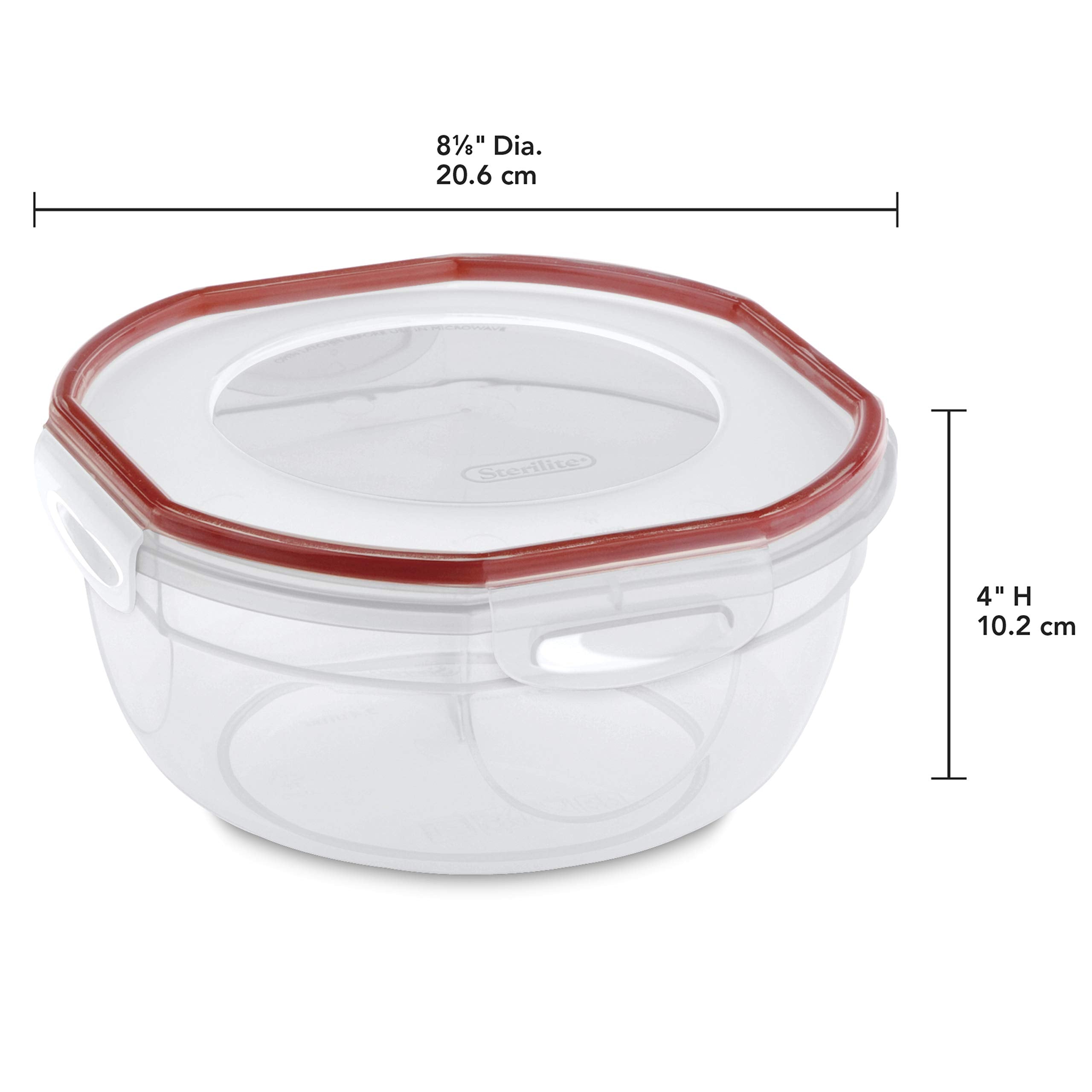 Sterilite Ultra-Seal 2.5 Qt Airtight Food Storage Container, Plastic, Clear with Red Gasket, 4-Pack, Microwave & Dishwasher Safe