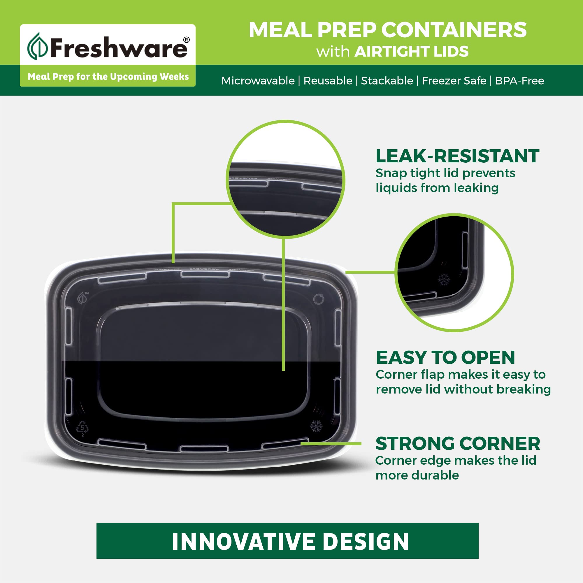 Freshware Meal Prep Containers [50 Pack] 1 Compartment With Lids, Food Storage Containers, Bento Box, Bpa Free, Stackable, Micro
