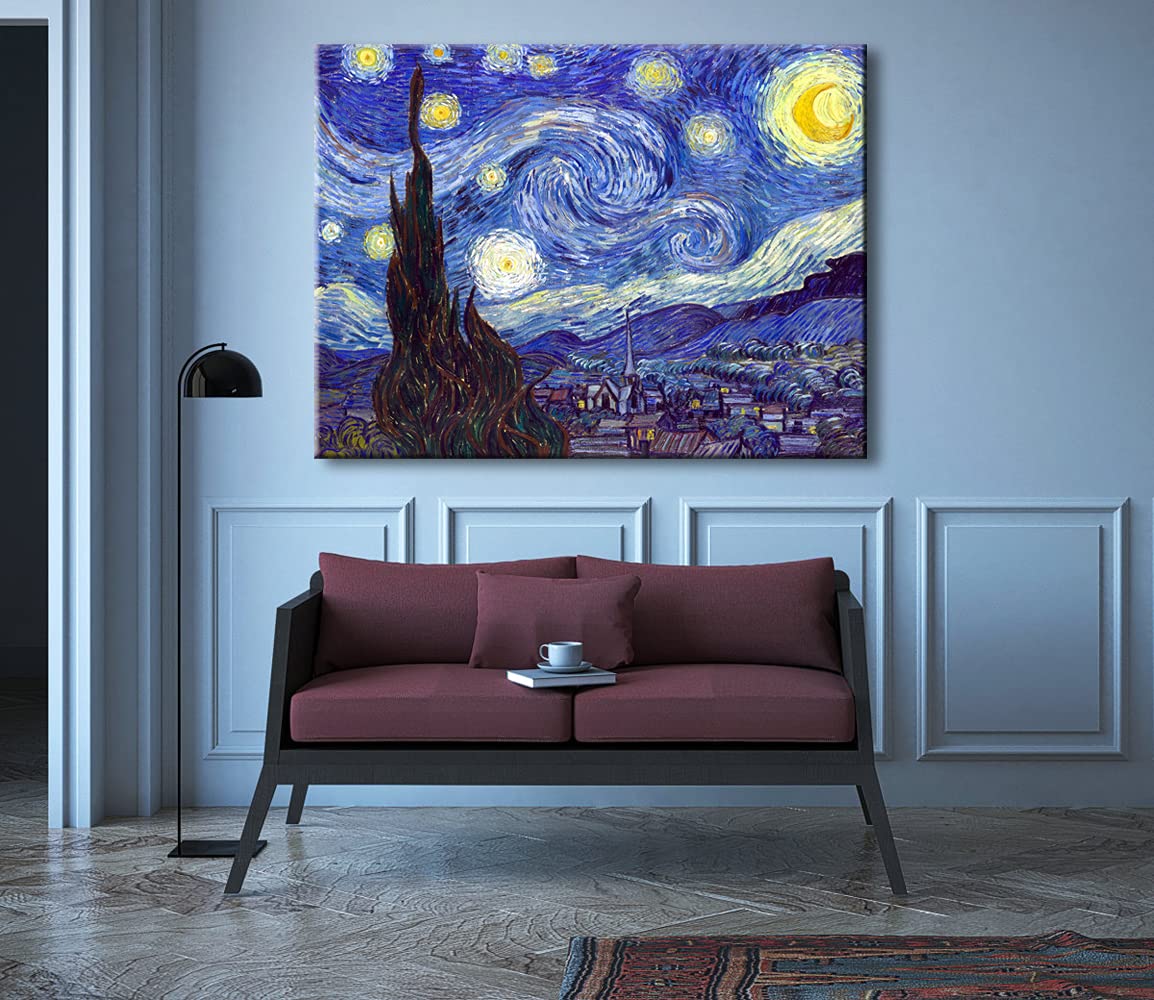 Wieco Art Starry Night Canvas Prints Wall Art By Van Gogh Classical Famous Artwork Huge Size Modern Blue Impressionist Sky Star