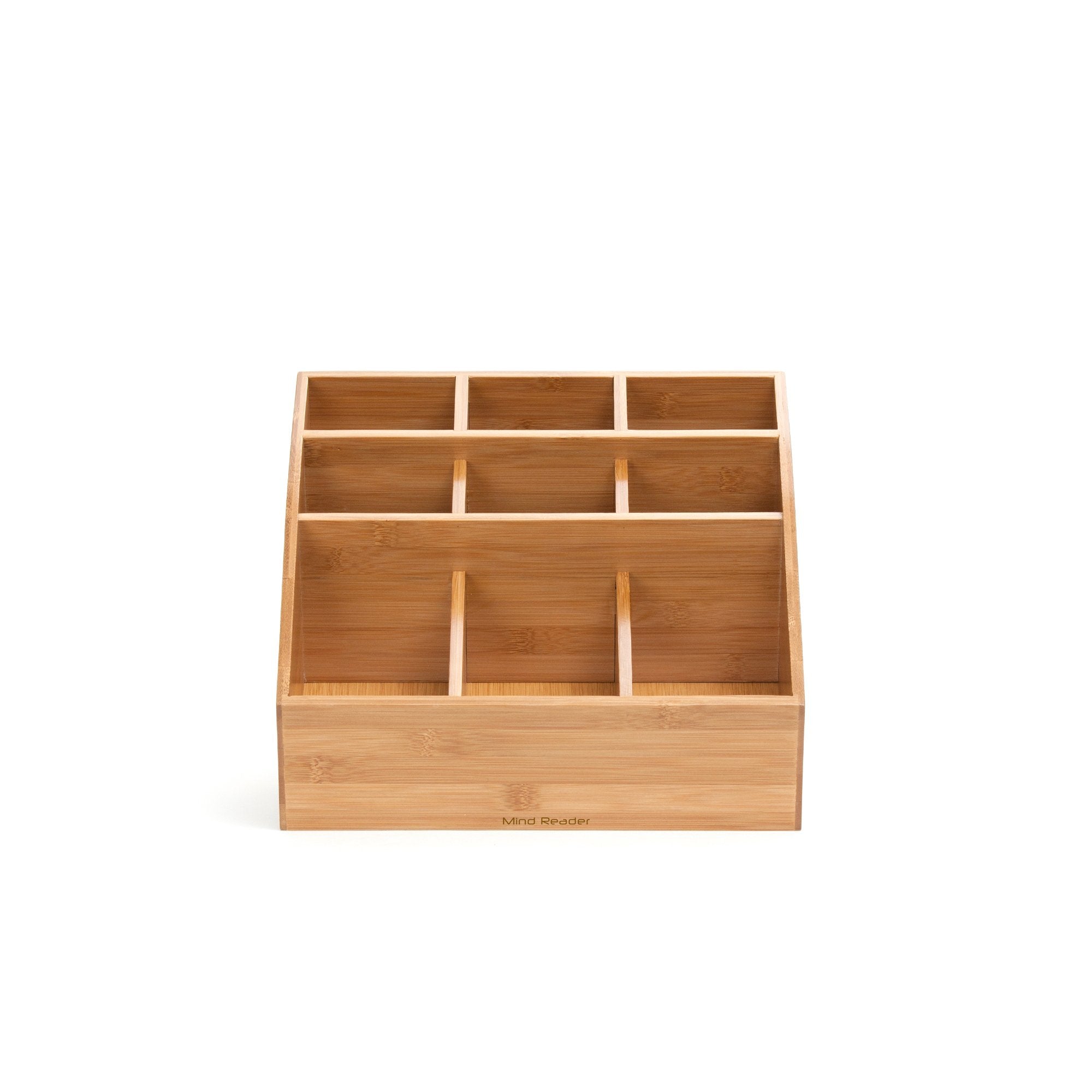 Mind Reader Coffee Condiment And Accessories Caddy Organizer With 9 Organizing Compartments, Bamboo Brown